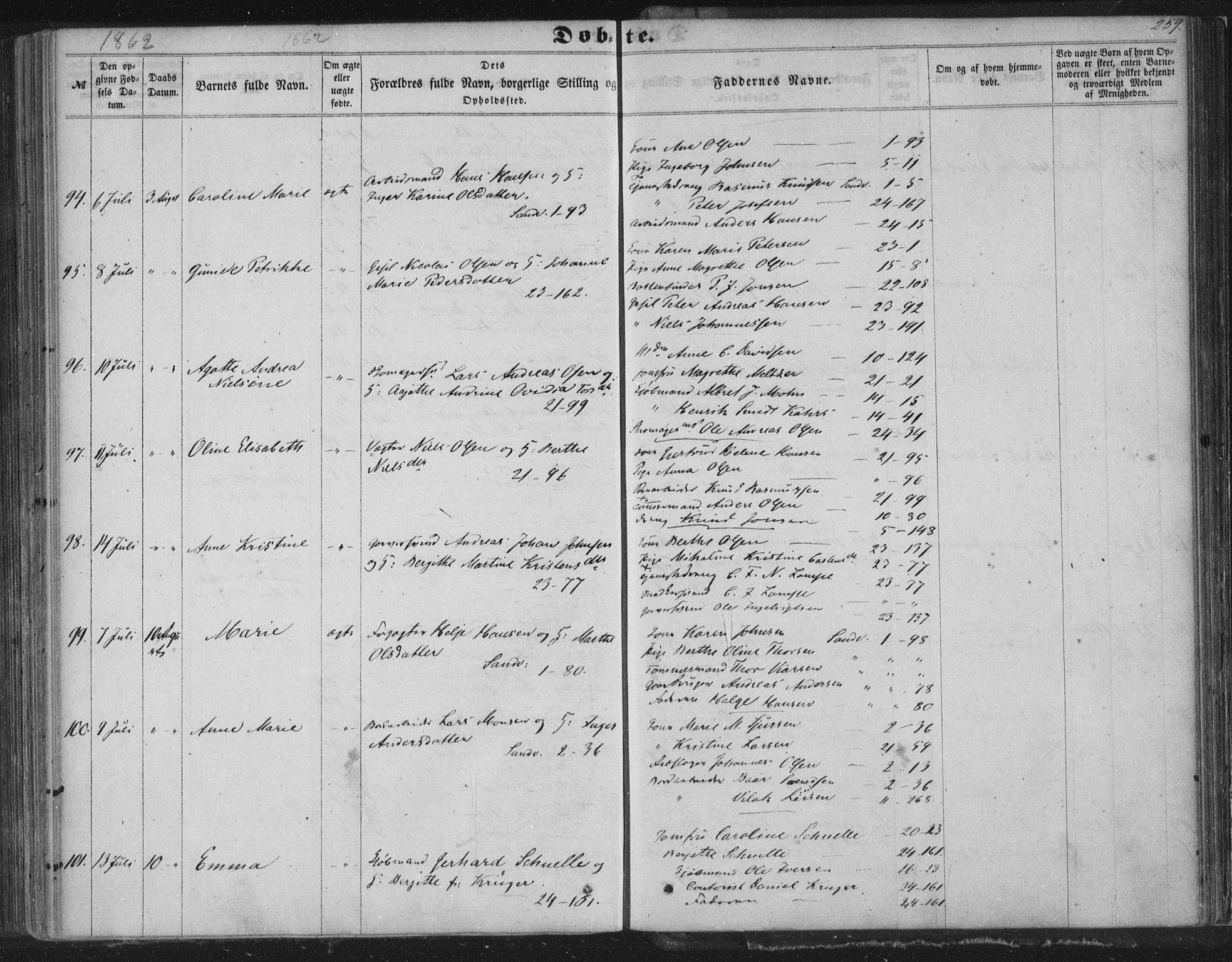 Korskirken sokneprestembete, AV/SAB-A-76101/H/Haa/L0018: Parish register (official) no. B 4, 1857-1866, p. 259