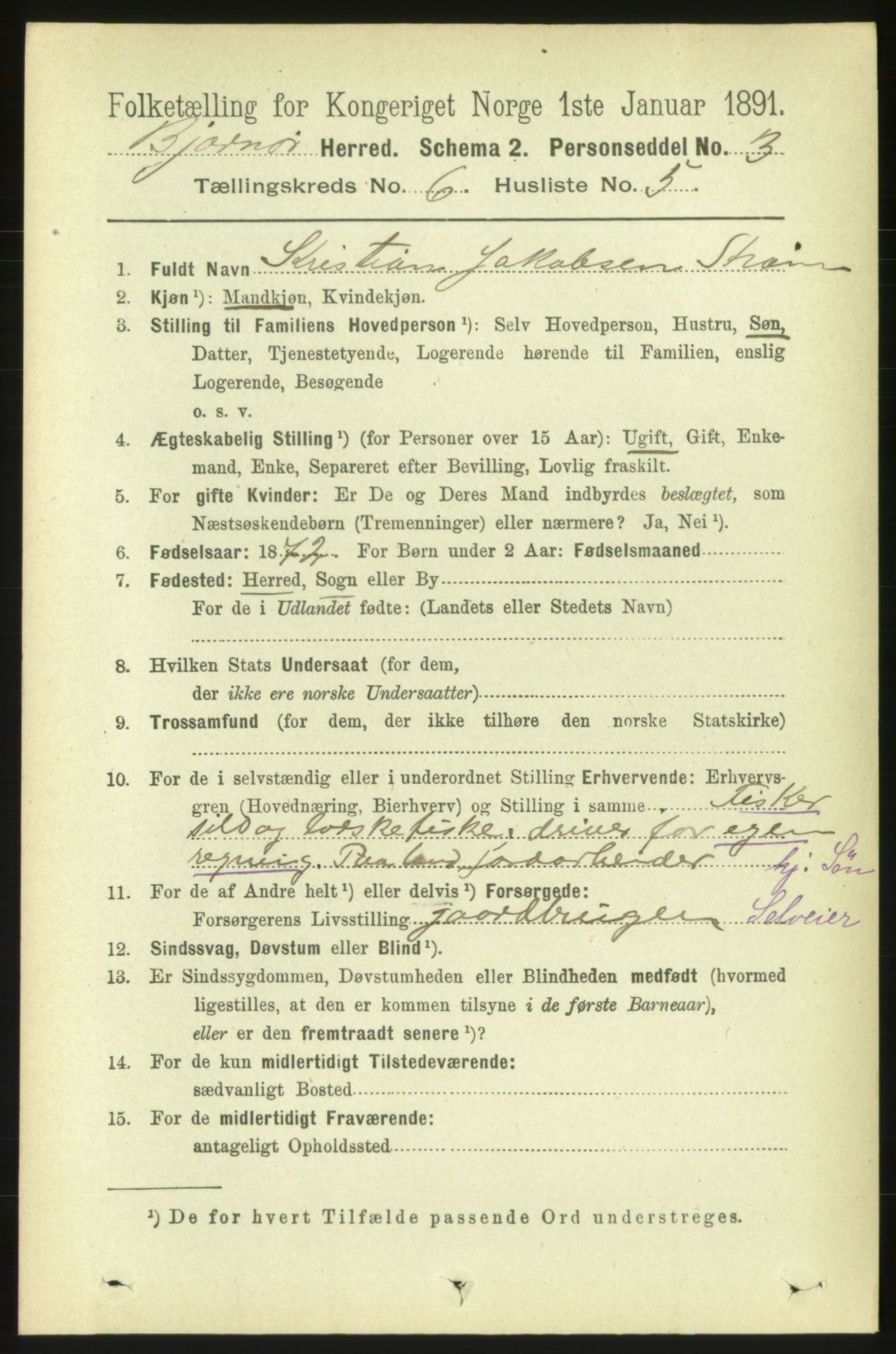 RA, 1891 census for 1632 Bjørnør, 1891, p. 2608