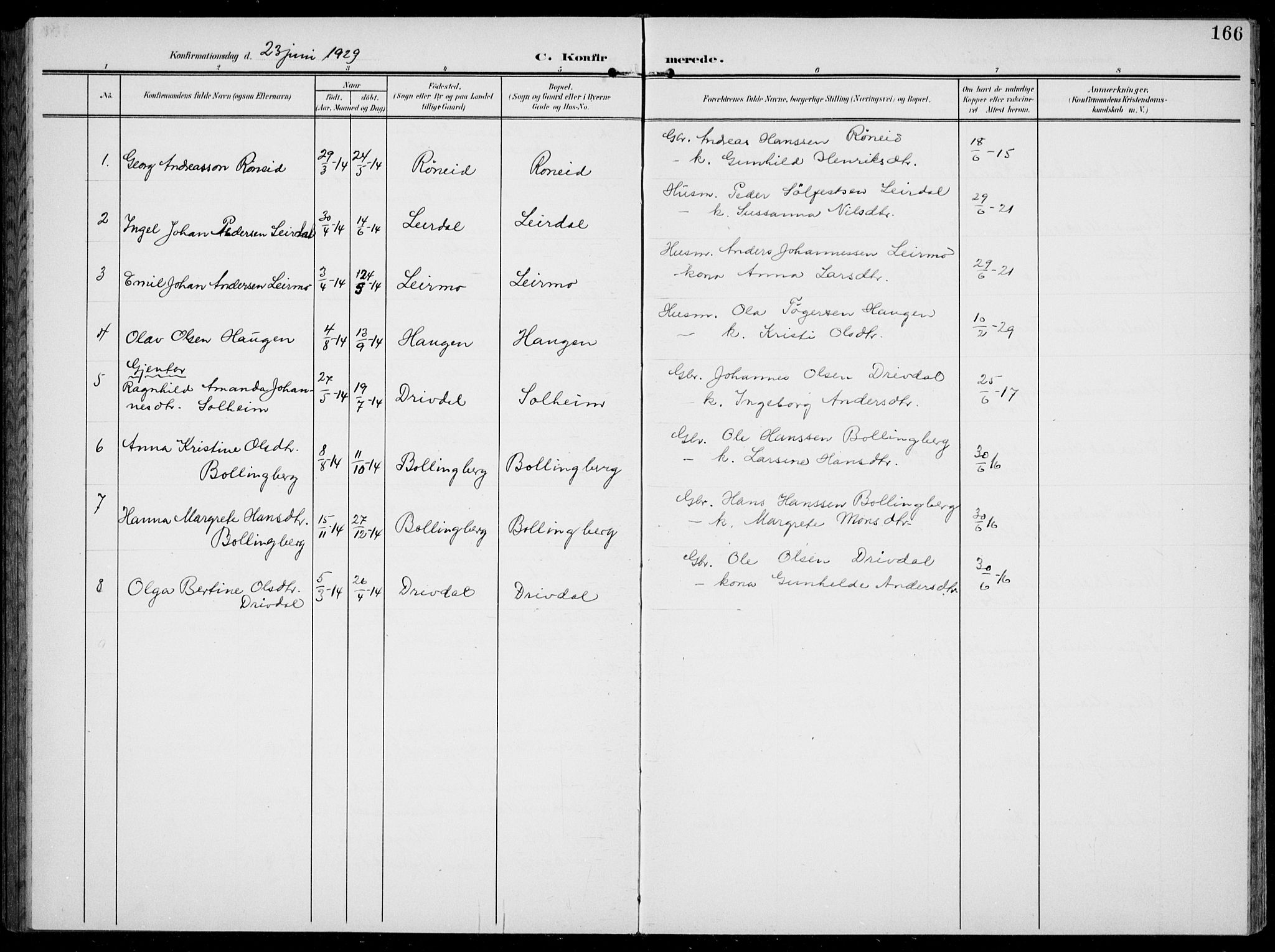 Jostedal sokneprestembete, AV/SAB-A-80601/H/Hab/Habc/L0001: Parish register (copy) no. C 1, 1903-1939, p. 166