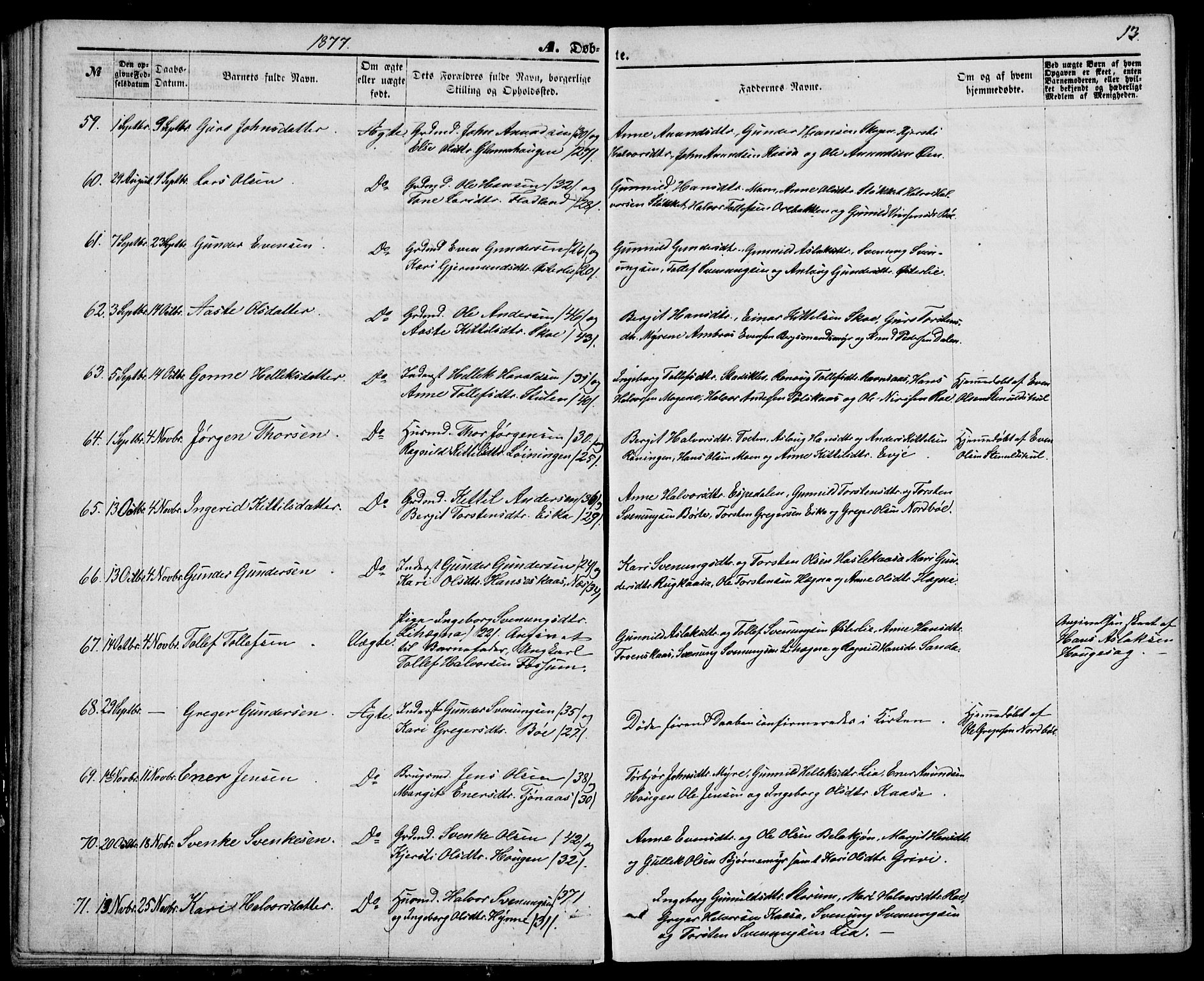 Bø kirkebøker, SAKO/A-257/G/Ga/L0004: Parish register (copy) no. 4, 1876-1882, p. 13