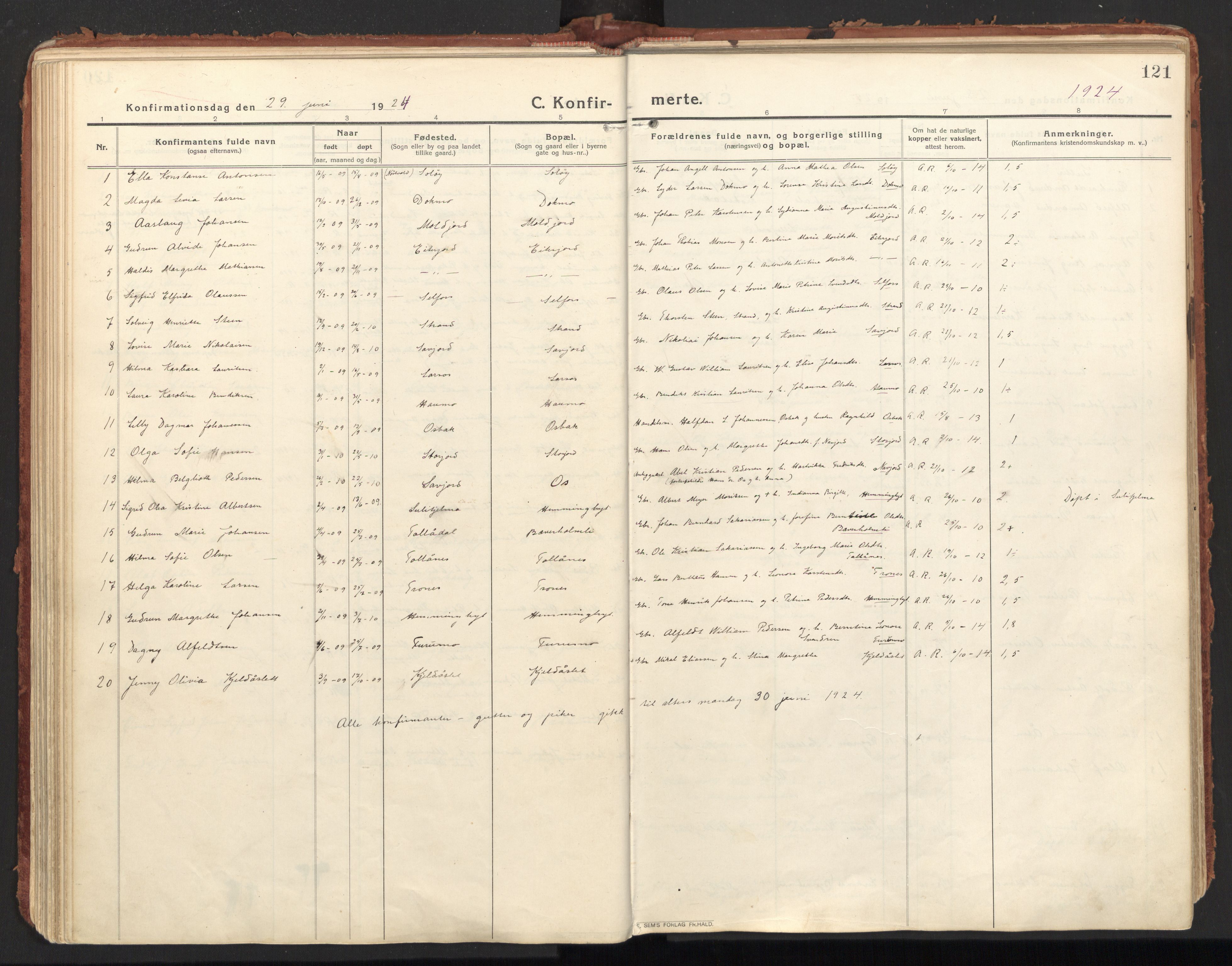 Ministerialprotokoller, klokkerbøker og fødselsregistre - Nordland, SAT/A-1459/846/L0650: Parish register (official) no. 846A08, 1916-1935, p. 121