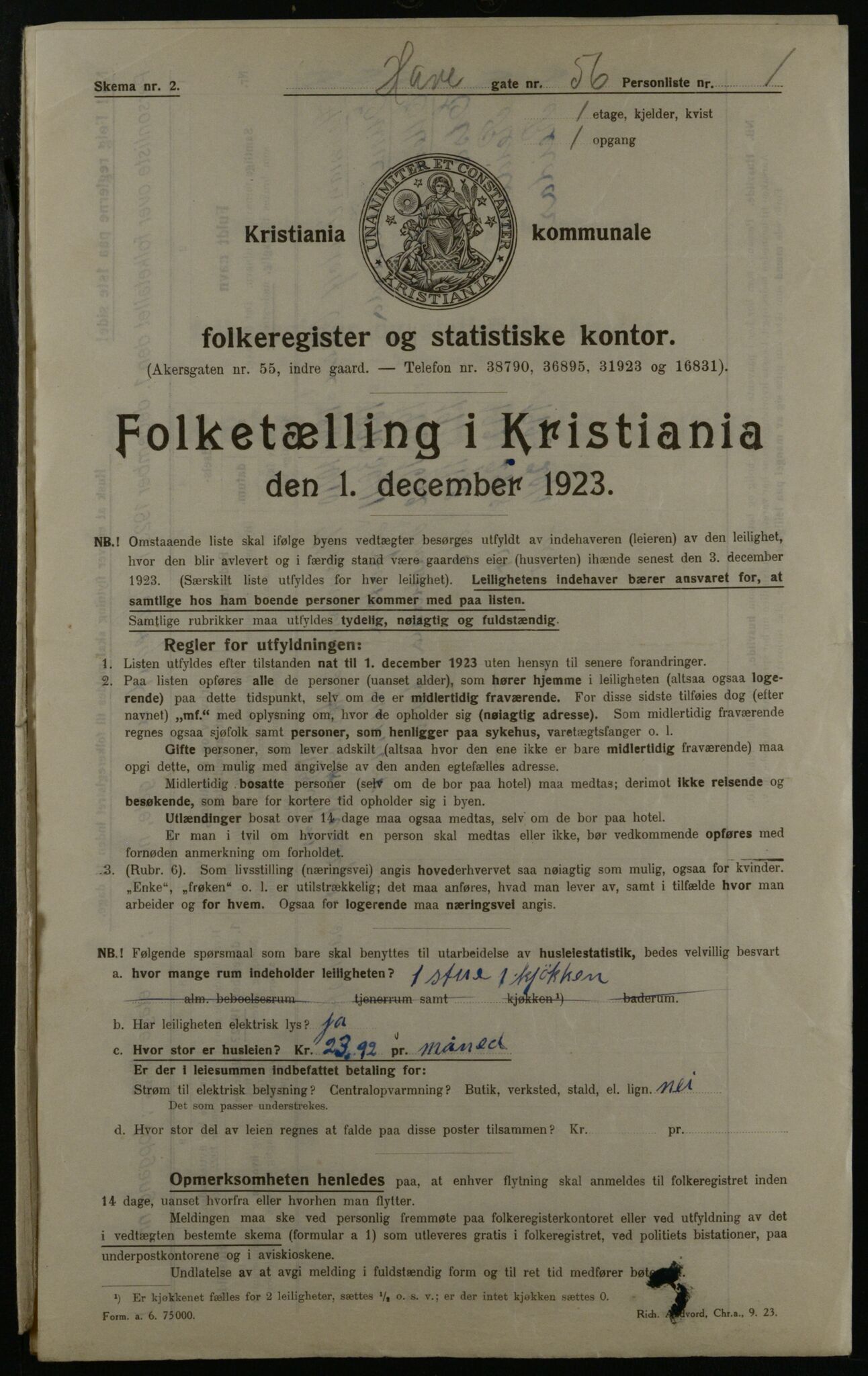 OBA, Municipal Census 1923 for Kristiania, 1923, p. 38047