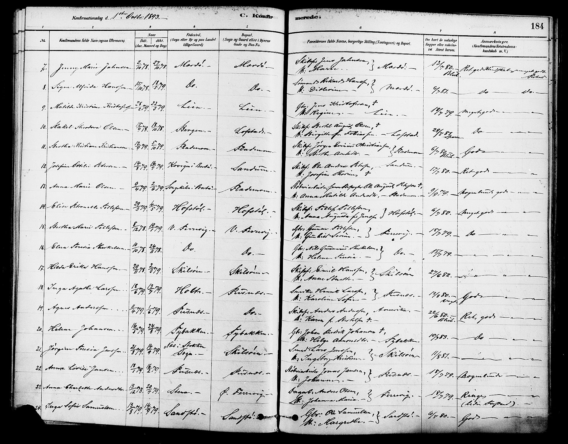 Tromøy sokneprestkontor, AV/SAK-1111-0041/F/Fa/L0009: Parish register (official) no. A 9, 1878-1896, p. 184