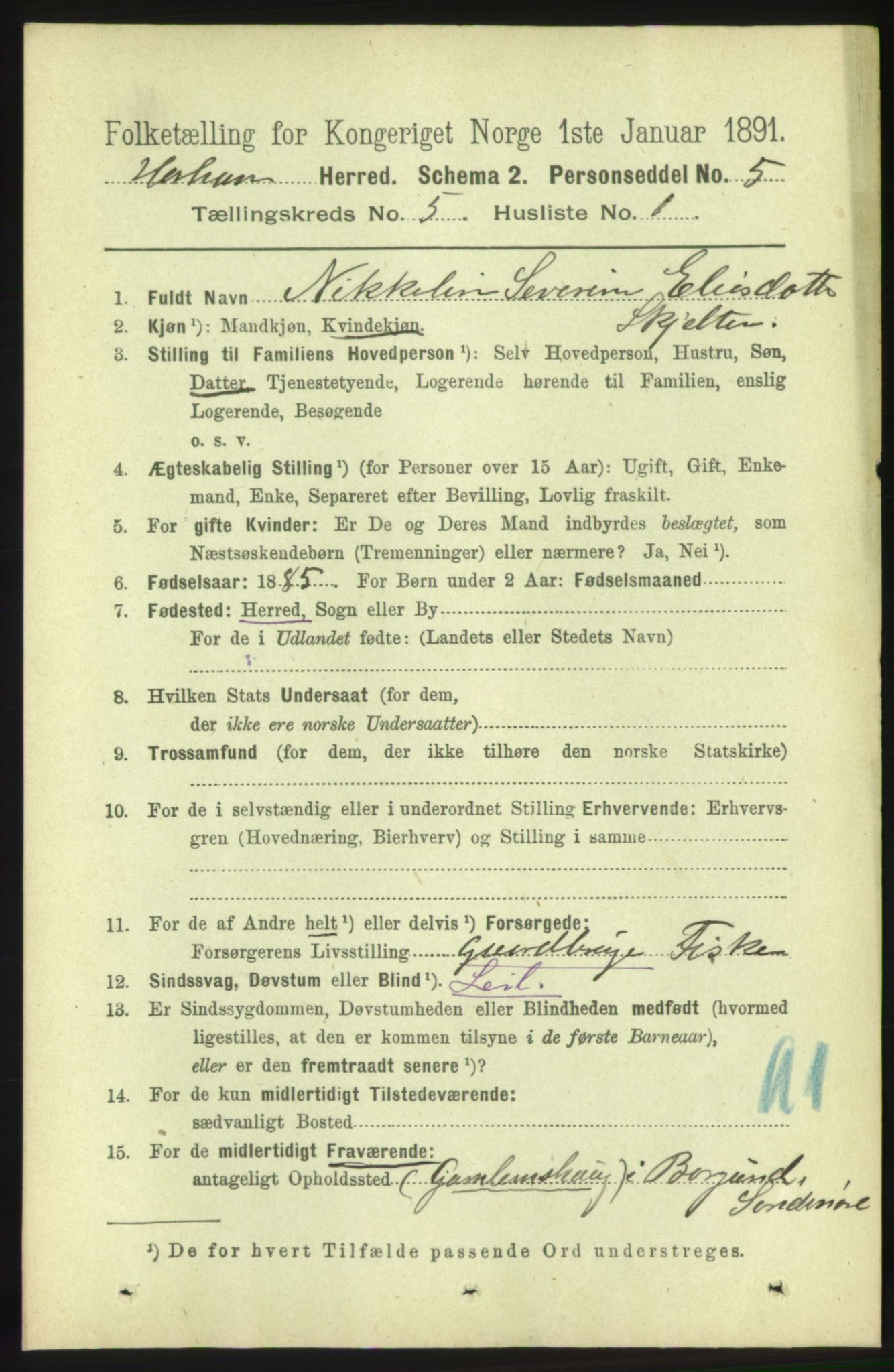 RA, 1891 census for 1534 Haram, 1891, p. 2400