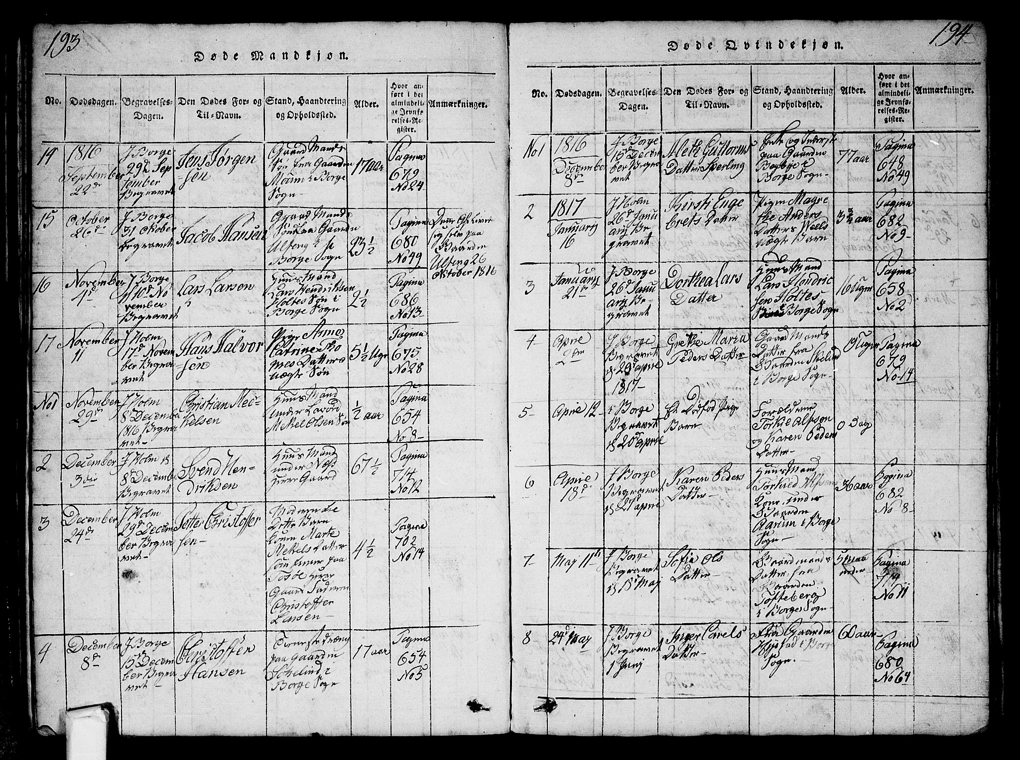 Borge prestekontor Kirkebøker, SAO/A-10903/G/Ga/L0001: Parish register (copy) no.  I 1, 1815-1835, p. 193-194
