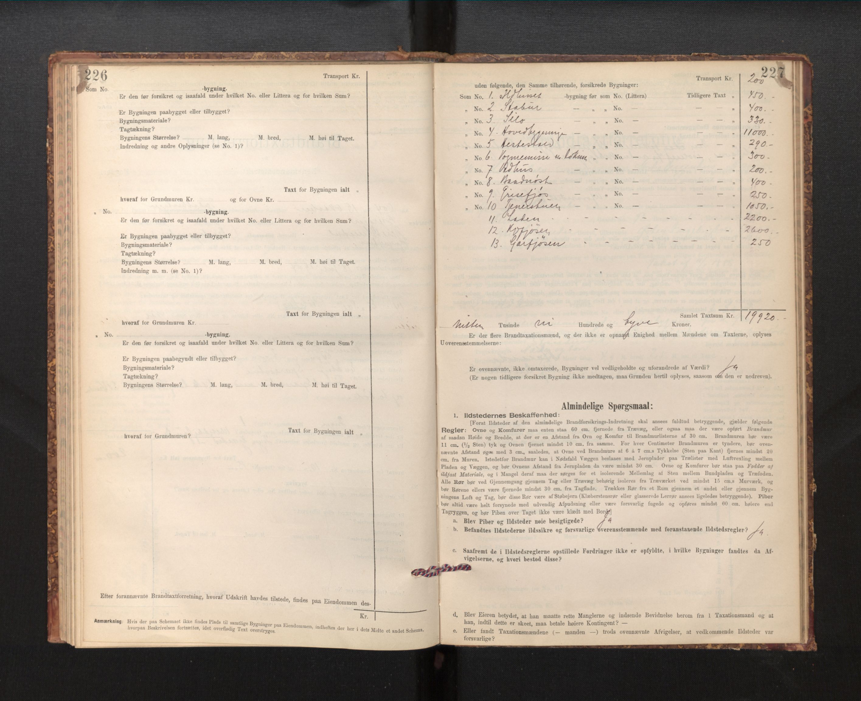 Lensmannen i Fjaler, SAB/A-27201/0012/L0006: Branntakstprotokoll, skjematakst, 1895-1937, p. 226-227