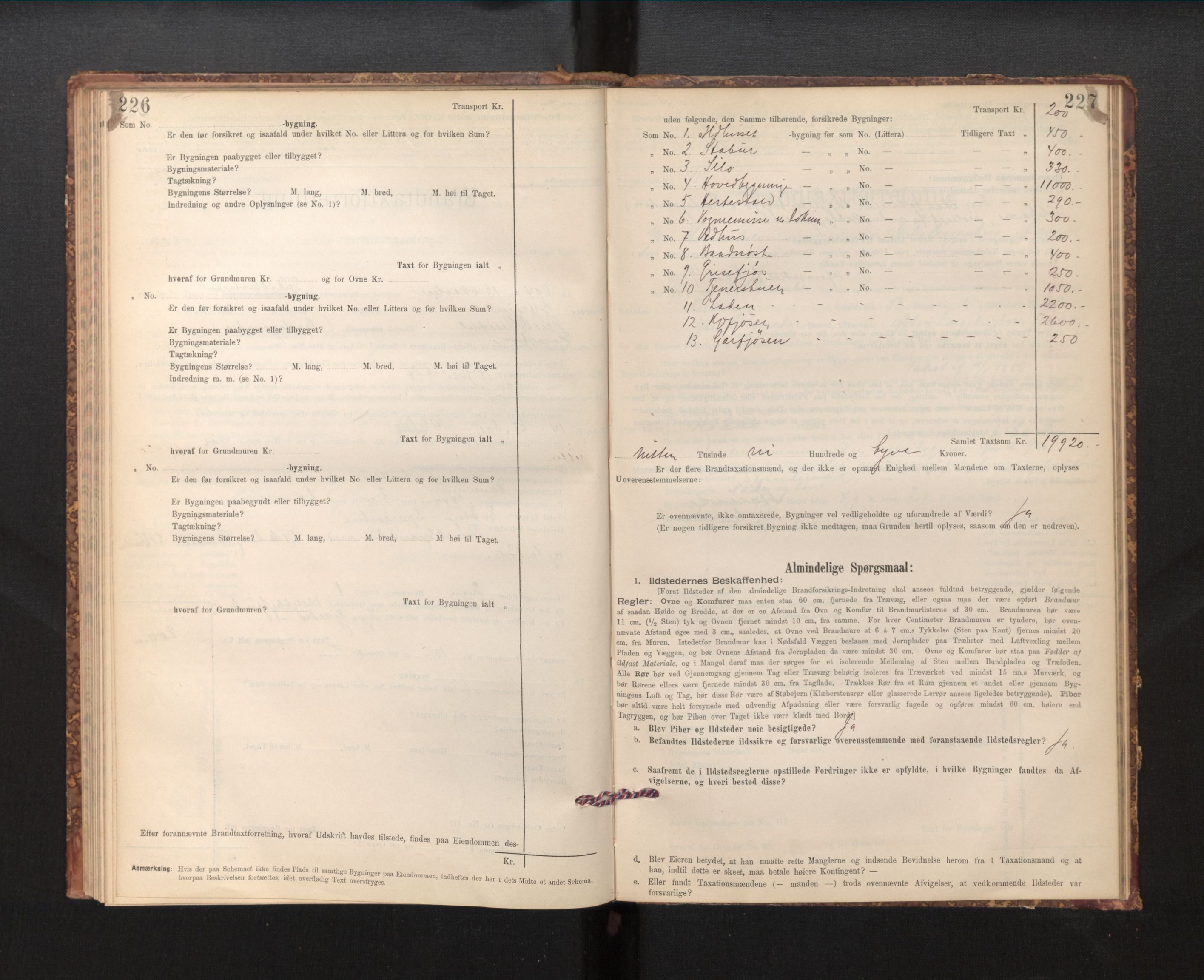 Lensmannen i Fjaler, AV/SAB-A-27201/0012/L0006: Branntakstprotokoll, skjematakst, 1895-1937, p. 226-227