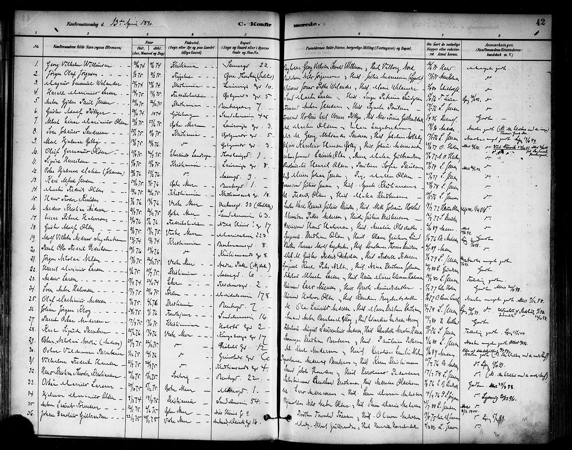 Sagene prestekontor Kirkebøker, SAO/A-10796/F/L0002: Parish register (official) no. 2, 1880-1897, p. 42