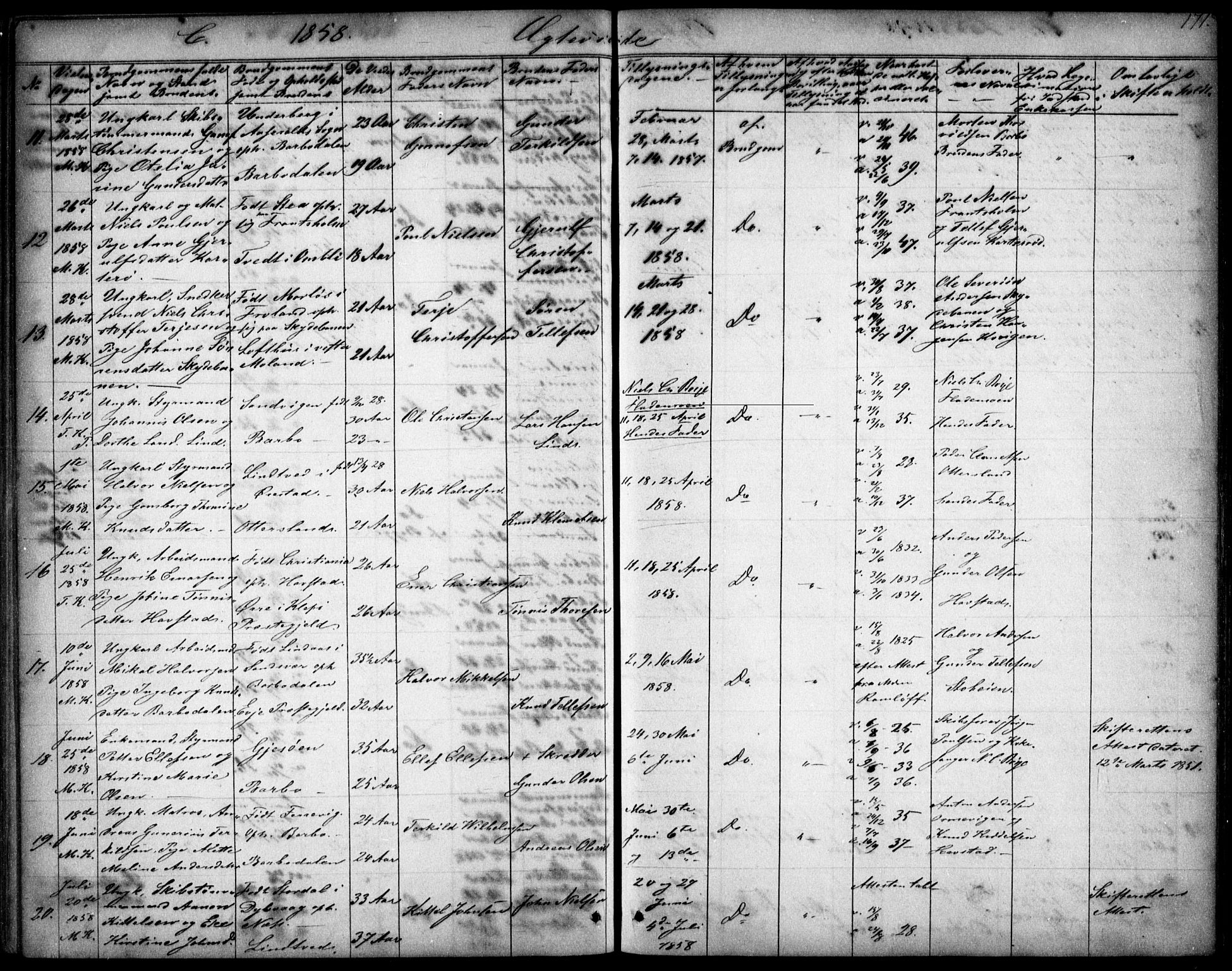 Tromøy sokneprestkontor, AV/SAK-1111-0041/F/Fb/L0002: Parish register (copy) no. B 2, 1851-1858, p. 171