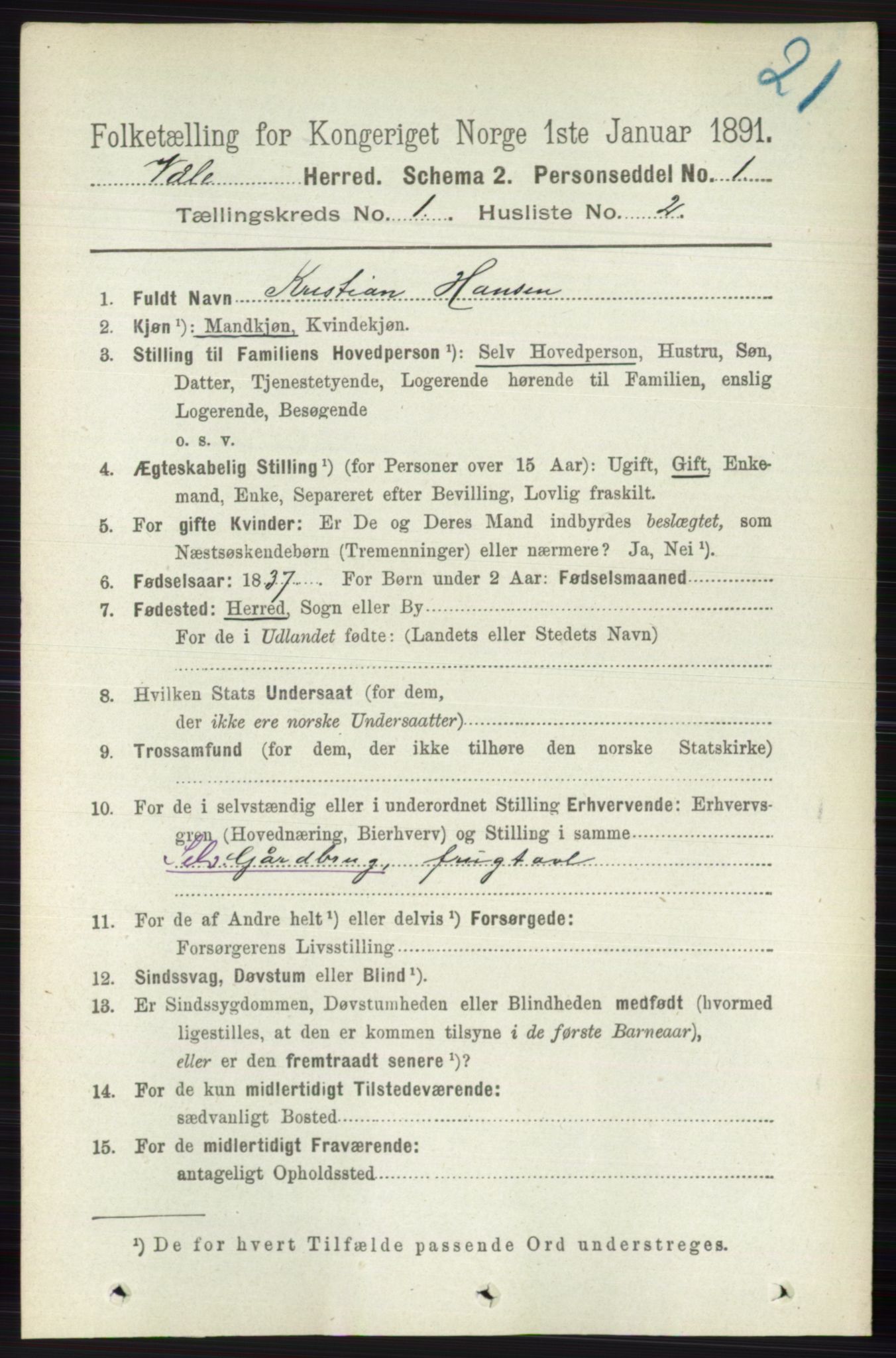 RA, 1891 census for 0716 Våle, 1891, p. 90