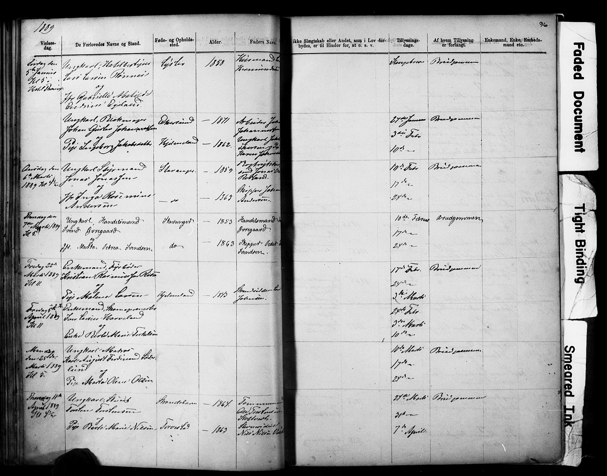 Domkirken sokneprestkontor, SAST/A-101812/001/30/30BB/L0014: Parish register (copy) no. B 14, 1875-1902, p. 96