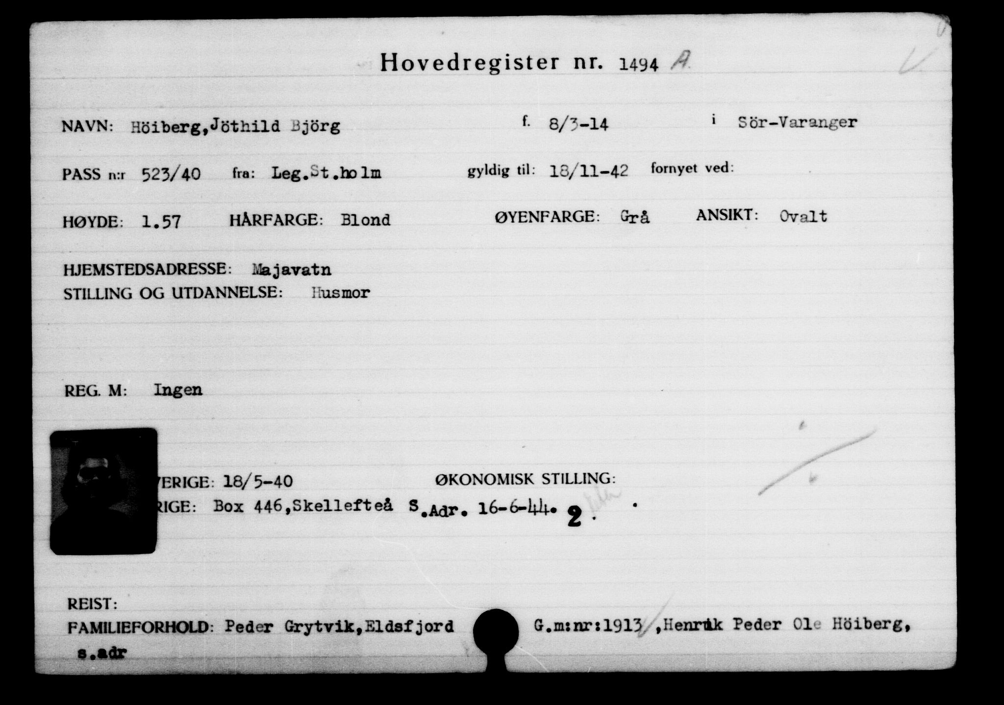 Den Kgl. Norske Legasjons Flyktningskontor, AV/RA-S-6753/V/Va/L0002: Kjesäterkartoteket.  Flyktningenr. 1001-2000, 1940-1945, p. 699