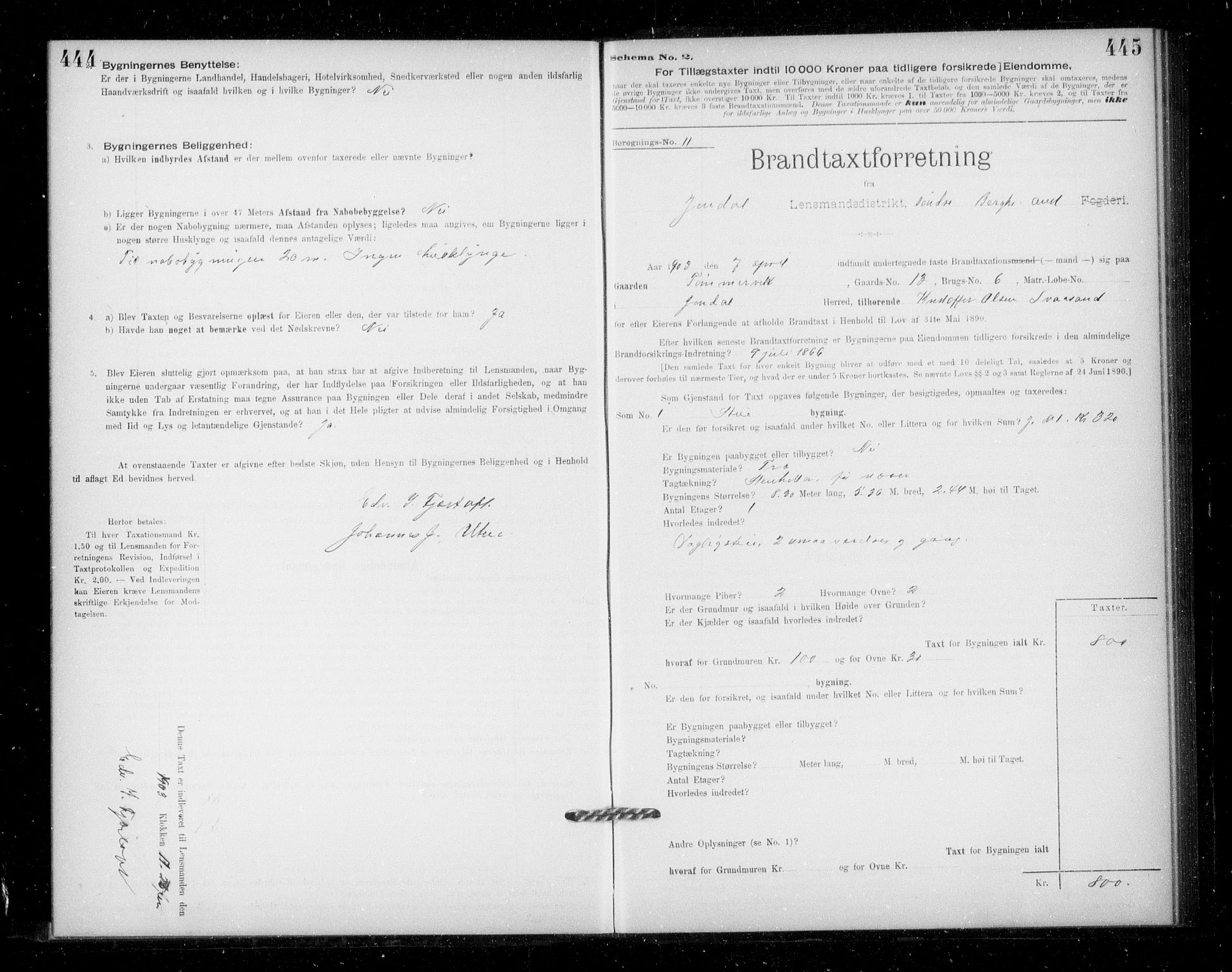 Lensmannen i Jondal, AV/SAB-A-33101/0012/L0005: Branntakstprotokoll, skjematakst, 1894-1951, p. 444-445