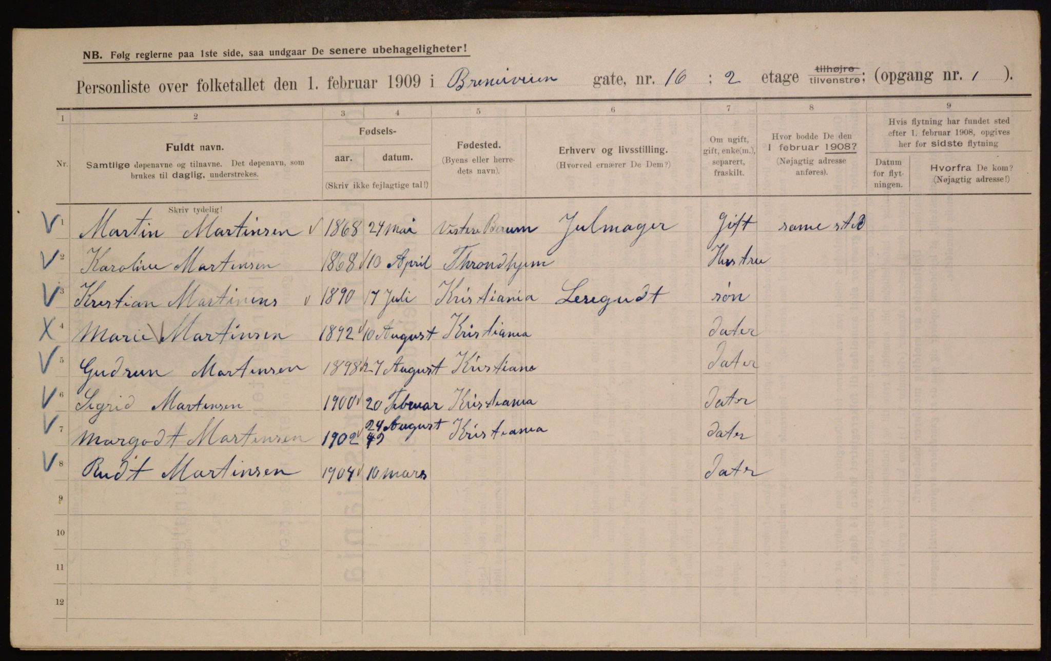 OBA, Municipal Census 1909 for Kristiania, 1909, p. 8173