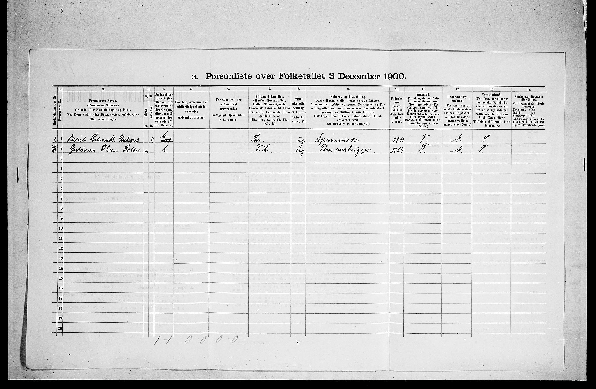 RA, 1900 census for Sigdal, 1900, p. 1640