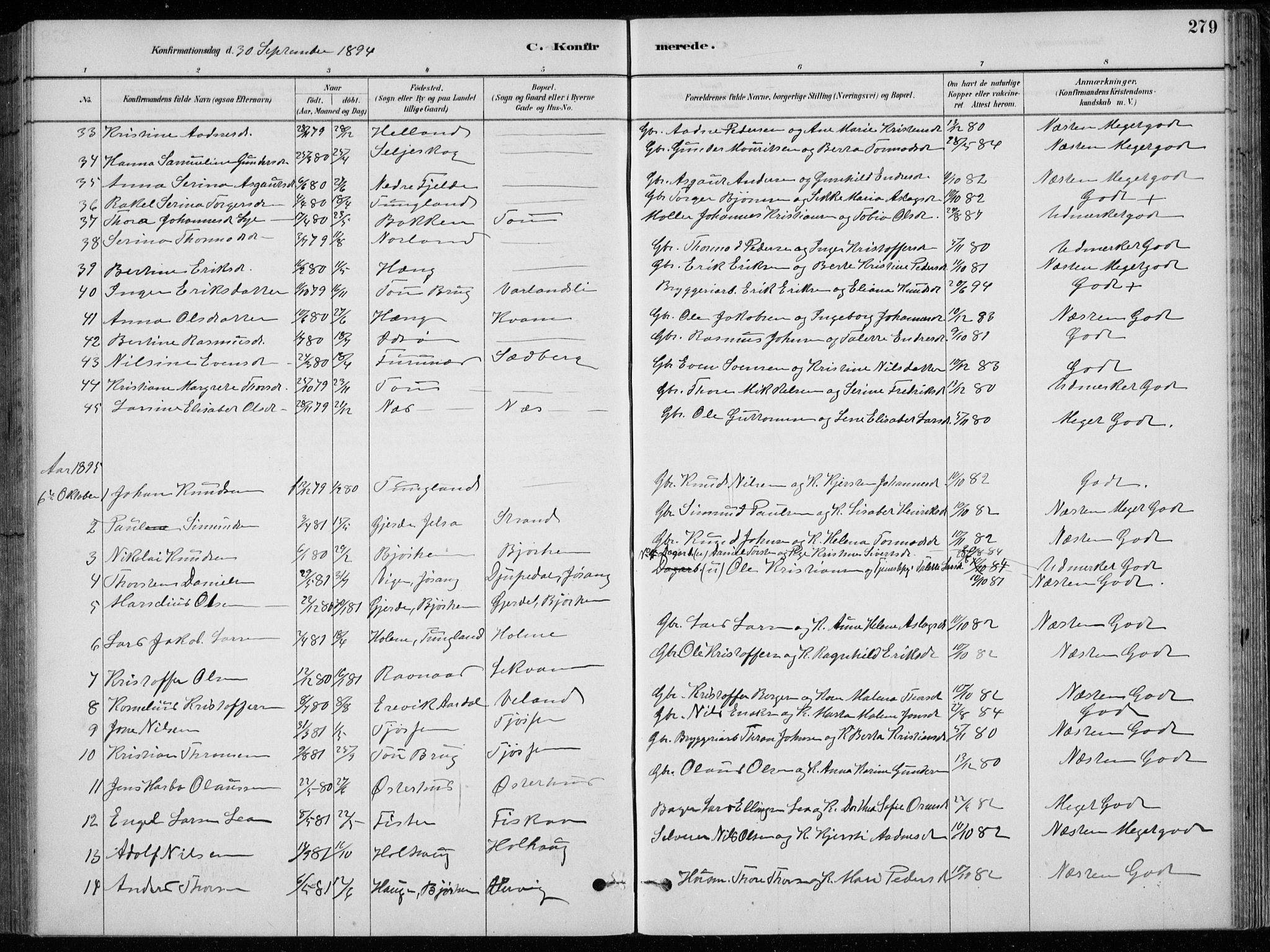 Strand sokneprestkontor, SAST/A-101828/H/Ha/Hab/L0004: Parish register (copy) no. B 4, 1878-1903, p. 279