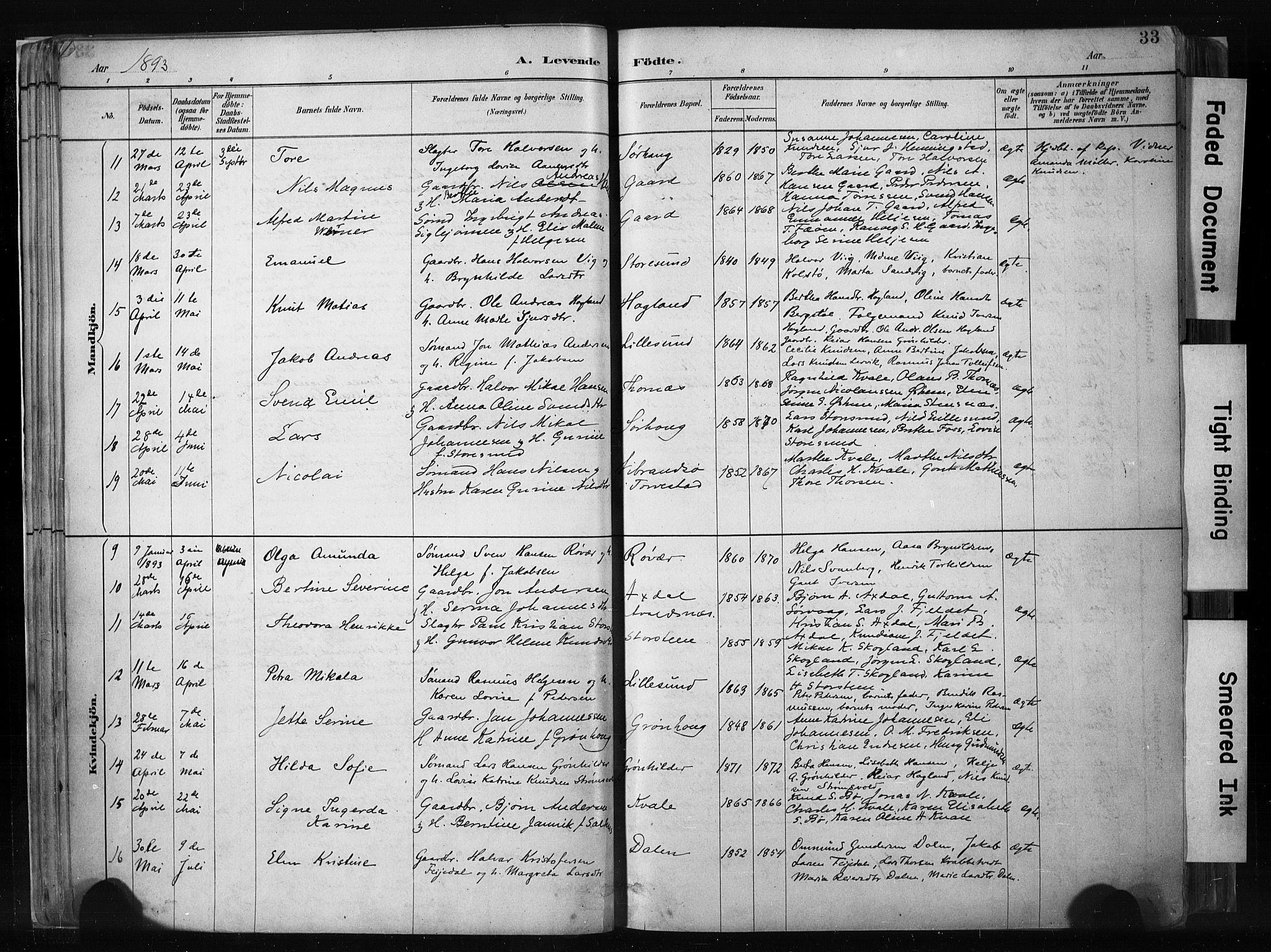 Haugesund sokneprestkontor, SAST/A -101863/H/Ha/Haa/L0004: Parish register (official) no. A 4, 1886-1908, p. 33