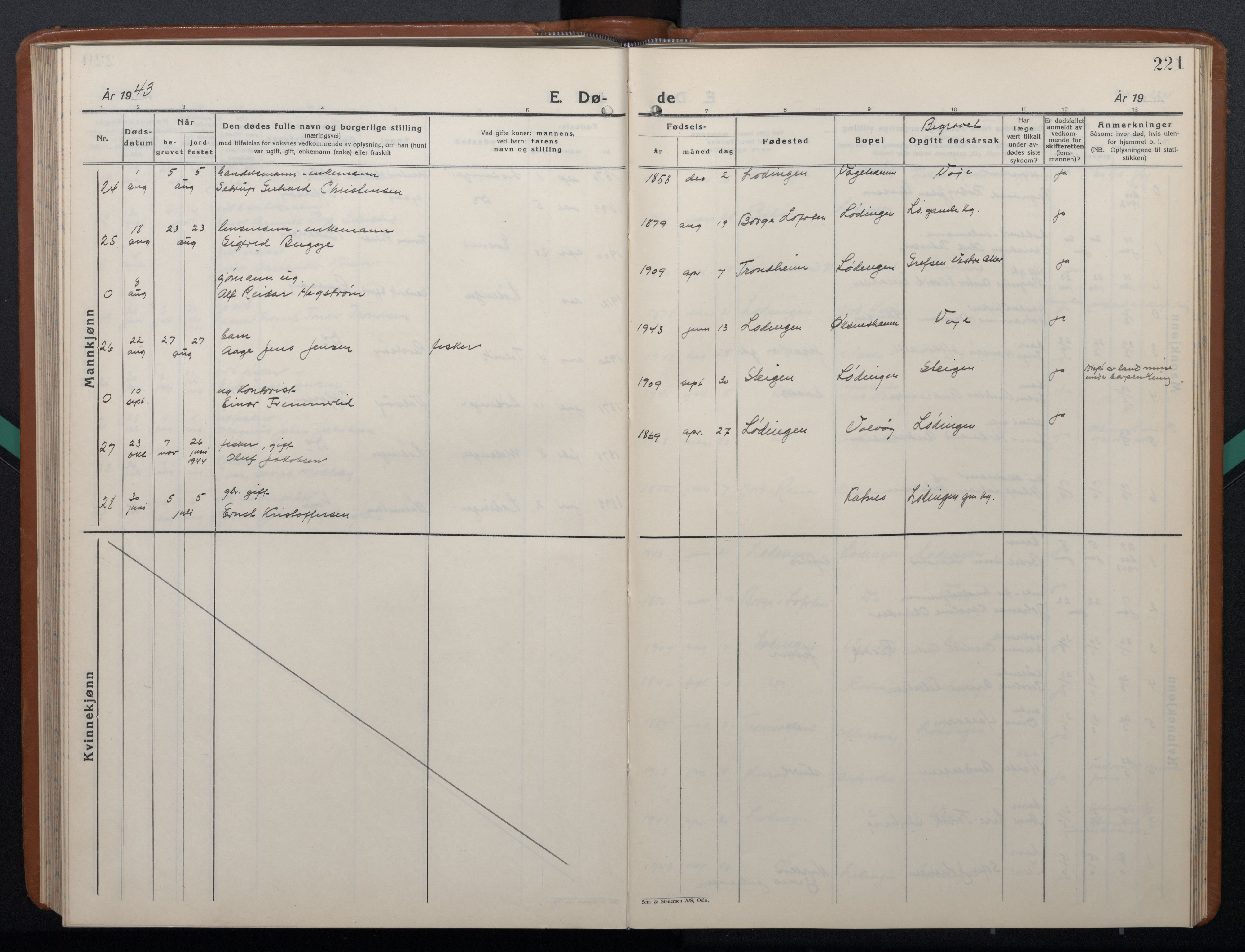 Ministerialprotokoller, klokkerbøker og fødselsregistre - Nordland, AV/SAT-A-1459/872/L1051: Parish register (copy) no. 872C07, 1939-1947, p. 221