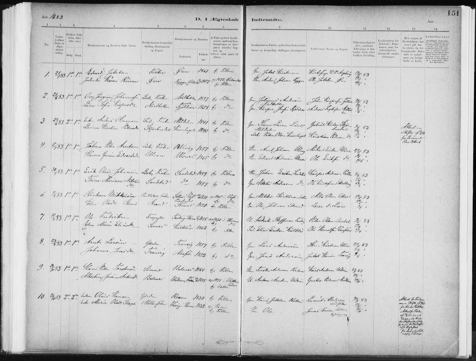 Ministerialprotokoller, klokkerbøker og fødselsregistre - Sør-Trøndelag, AV/SAT-A-1456/637/L0558: Parish register (official) no. 637A01, 1882-1899, p. 151