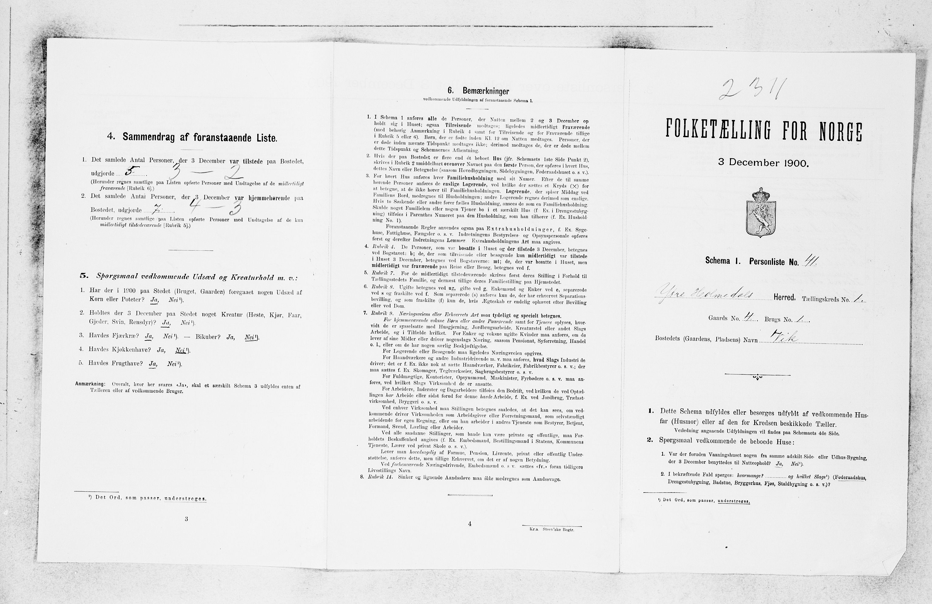 SAB, 1900 census for Ytre Holmedal, 1900, p. 181