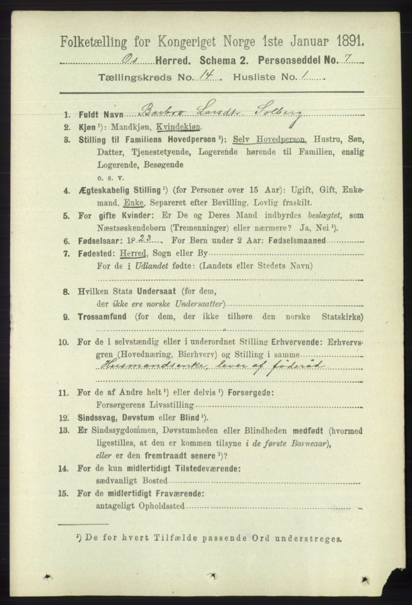 RA, 1891 census for 1243 Os, 1891, p. 3094