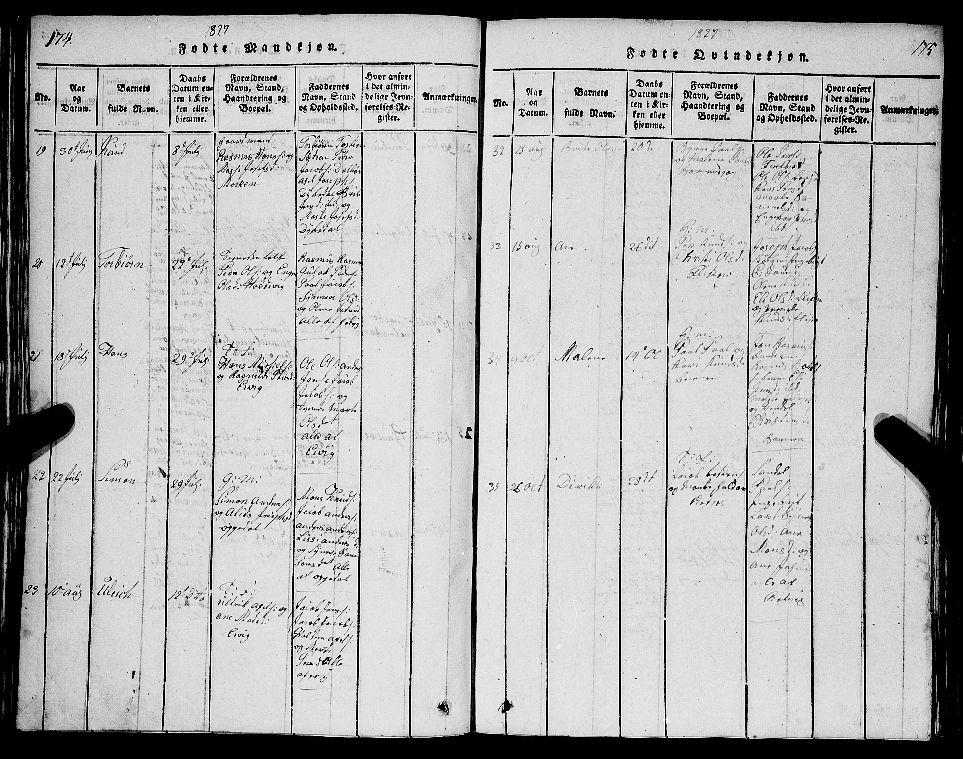 Selje sokneprestembete, AV/SAB-A-99938/H/Ha/Hab/Haba: Parish register (copy) no. A 1, 1816-1828, p. 174-175