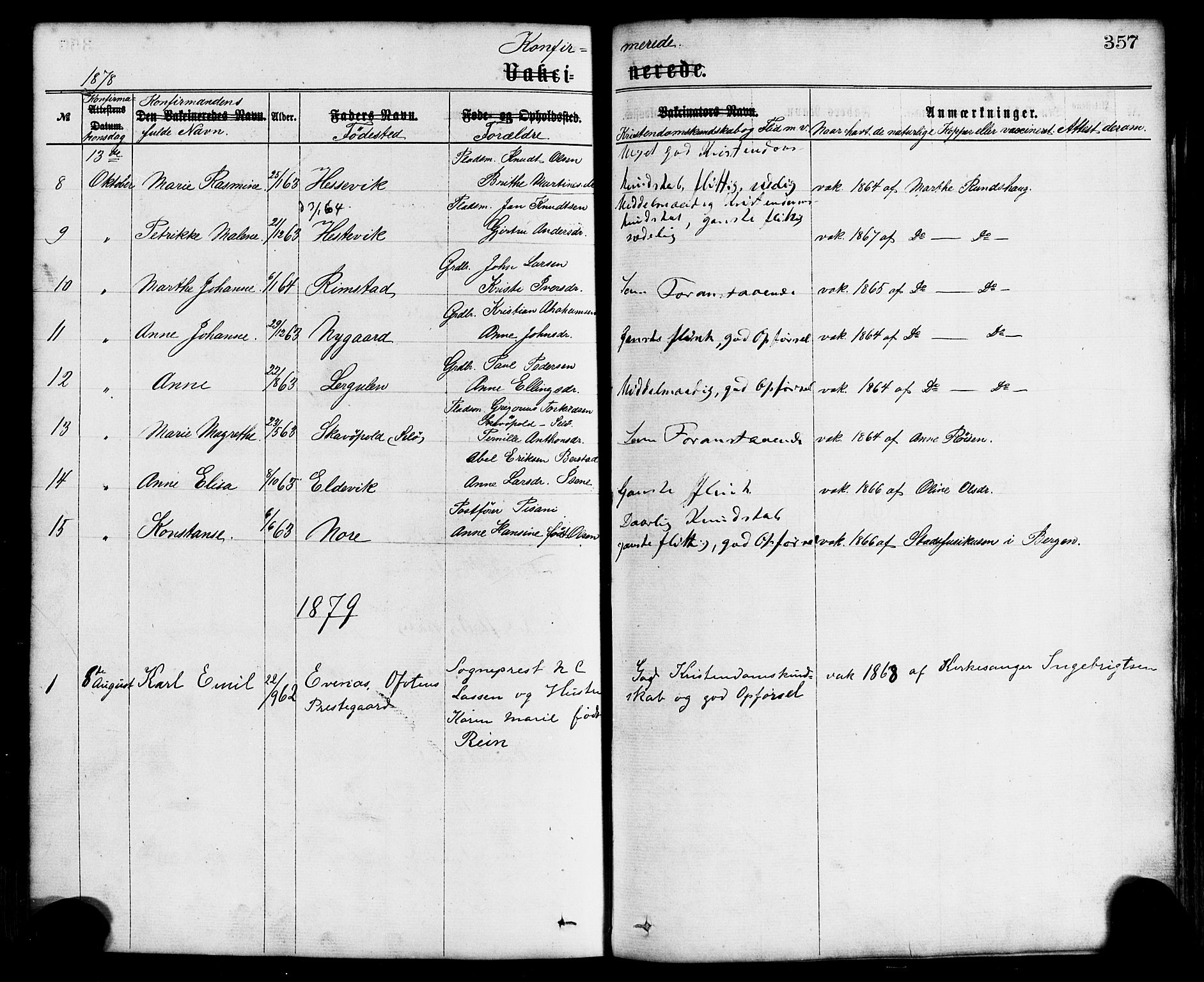 Davik sokneprestembete, AV/SAB-A-79701/H/Haa/Haaa/L0006: Parish register (official) no. A 6, 1867-1881, p. 357