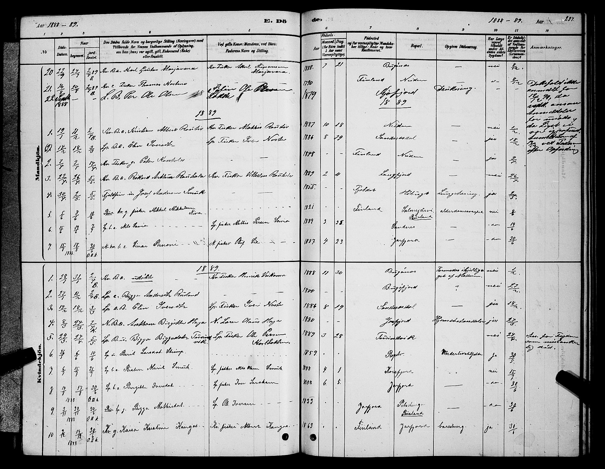 Sør-Varanger sokneprestkontor, AV/SATØ-S-1331/H/Hb/L0003klokker: Parish register (copy) no. 3, 1878-1891, p. 237