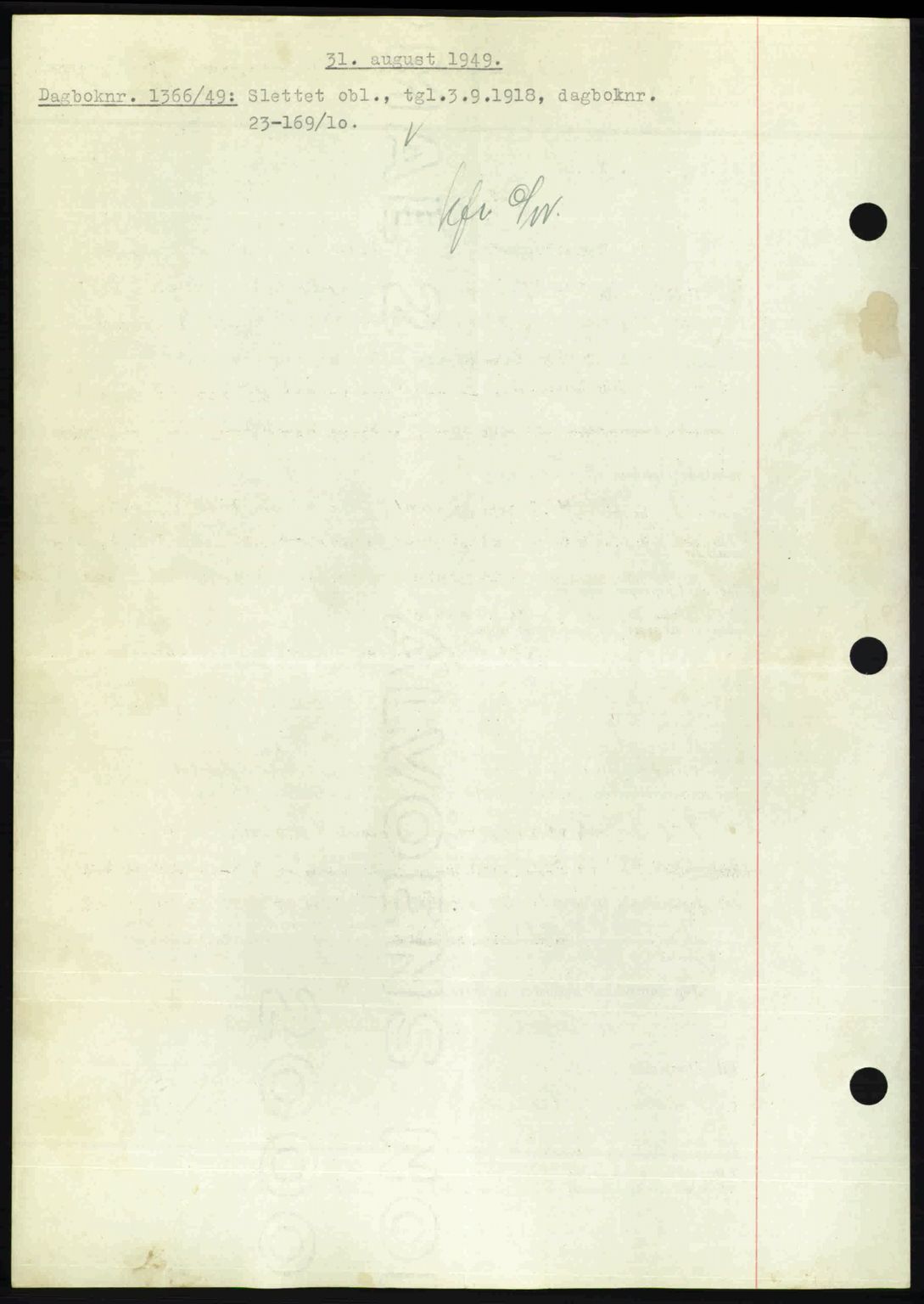 Nedenes sorenskriveri, SAK/1221-0006/G/Gb/Gba/L0061: Mortgage book no. A13, 1949-1949, Diary no: : 1366/1949