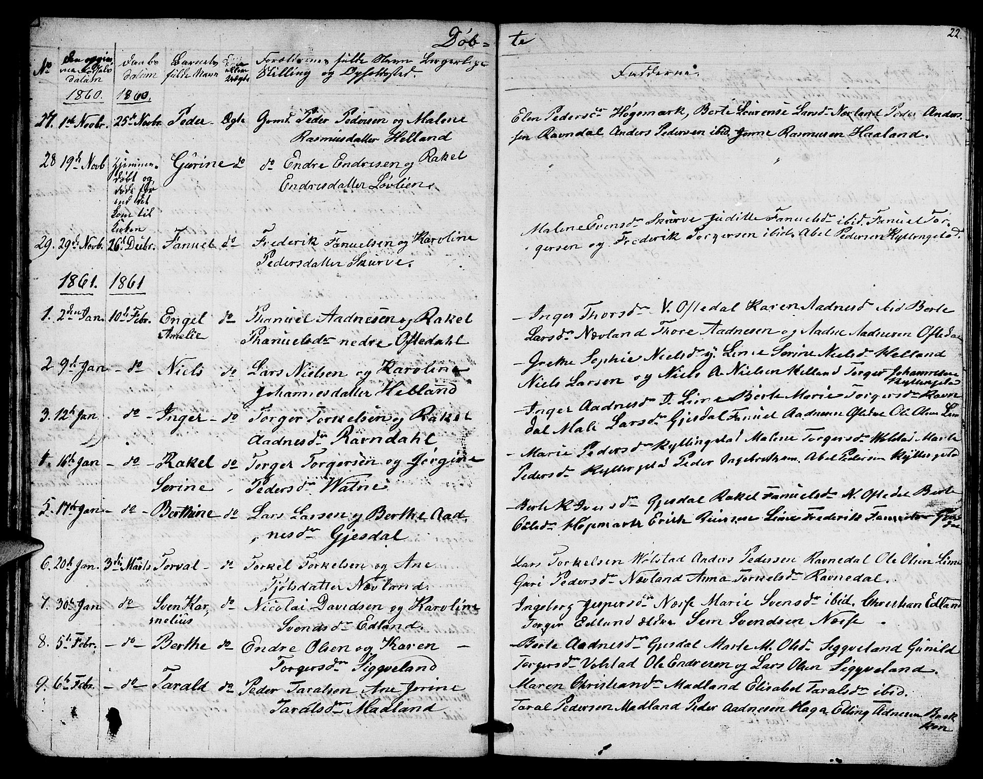 Lye sokneprestkontor, SAST/A-101794/001/30BB/L0003: Parish register (copy) no. B 3, 1852-1874, p. 22