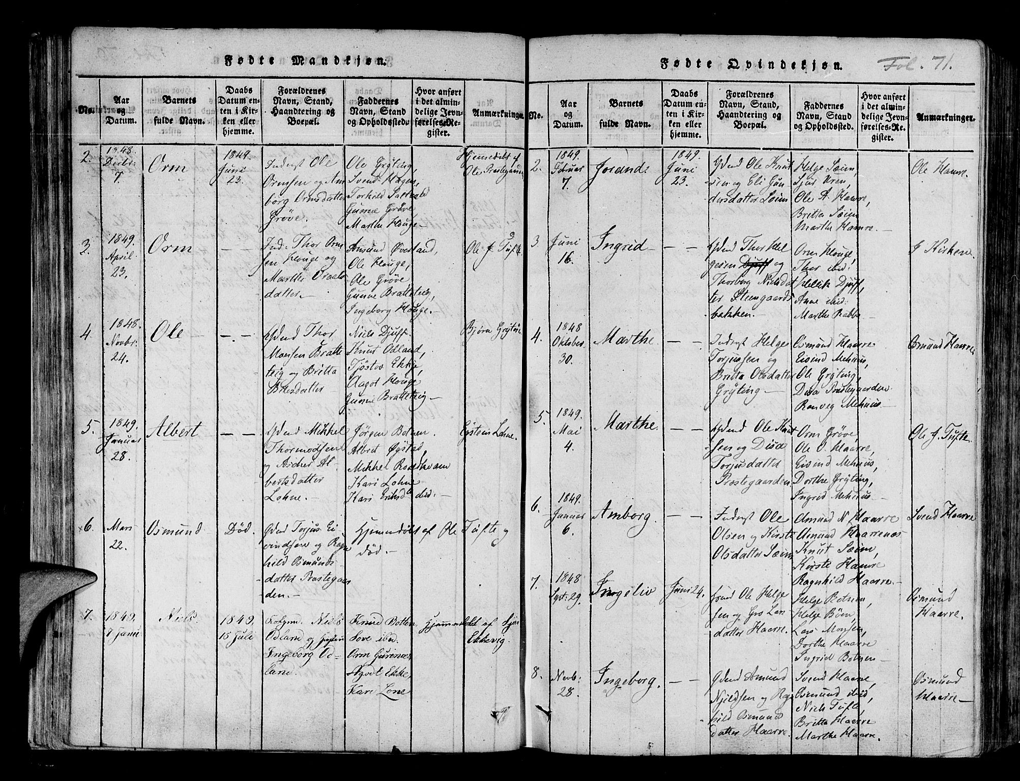 Røldal sokneprestembete, AV/SAB-A-100247: Parish register (official) no. A 2, 1817-1856, p. 71