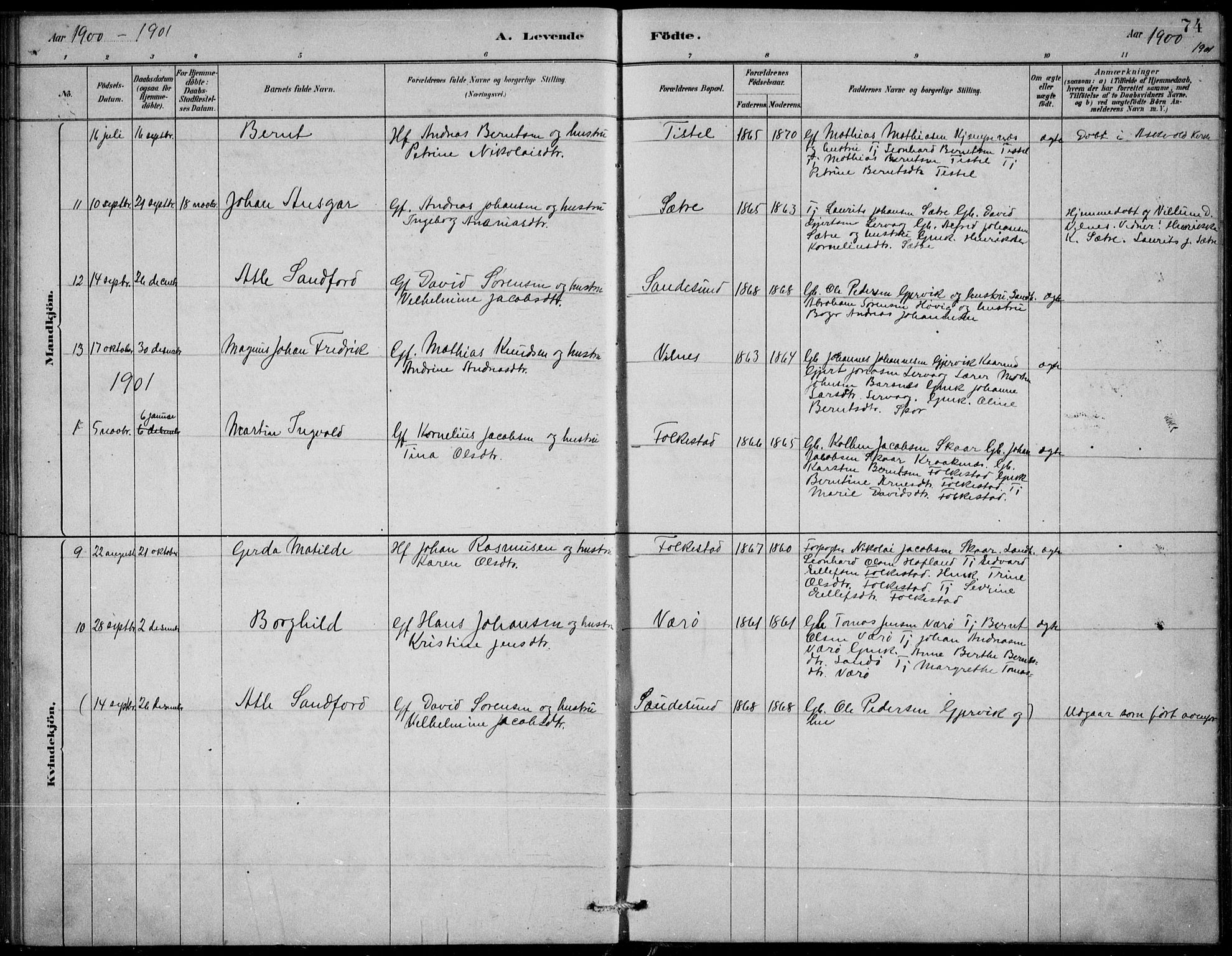 Askvoll sokneprestembete, SAB/A-79501/H/Hab/Habb/L0001: Parish register (copy) no. B 1, 1879-1909, p. 74