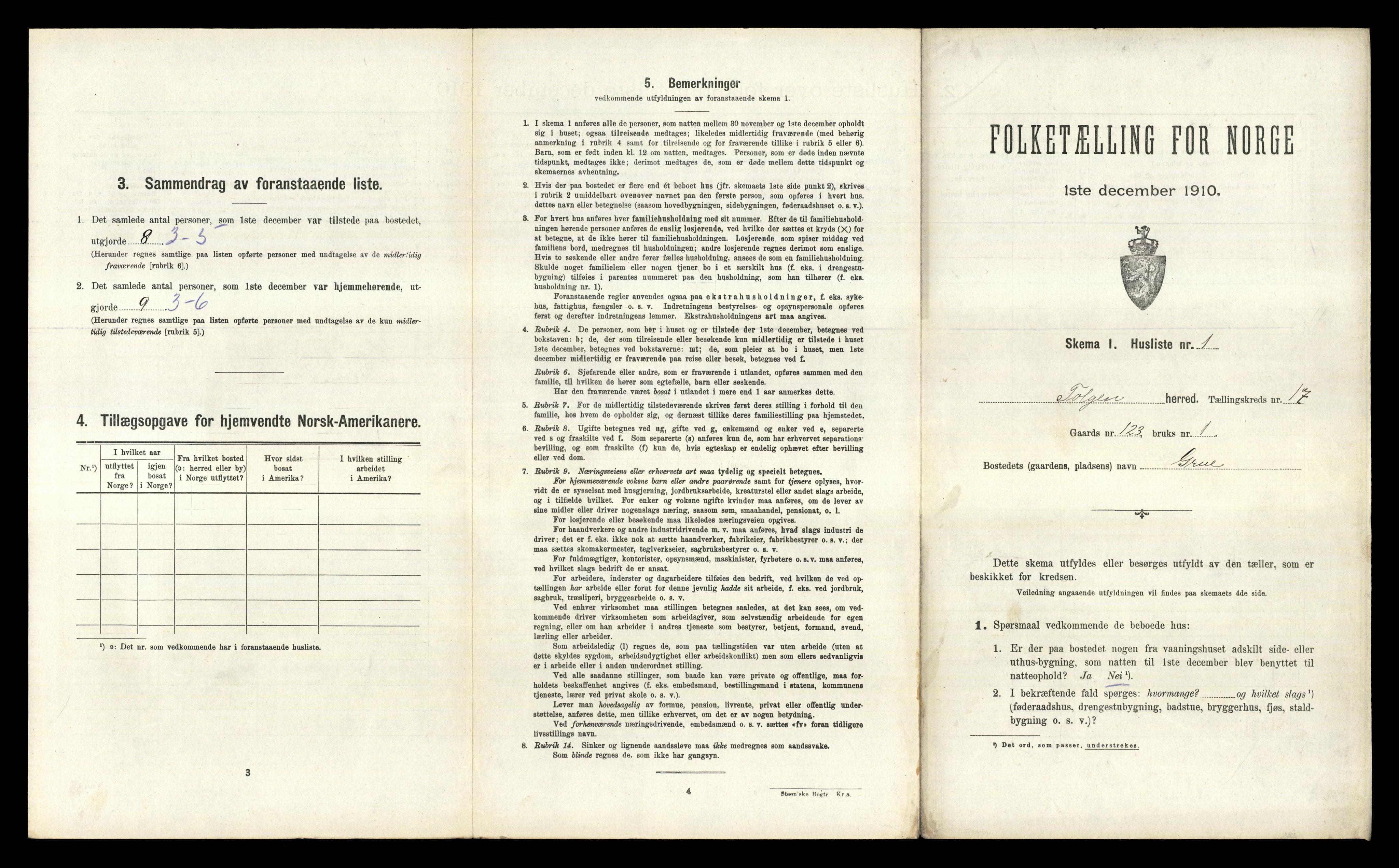 RA, 1910 census for Tolga, 1910, p. 1254