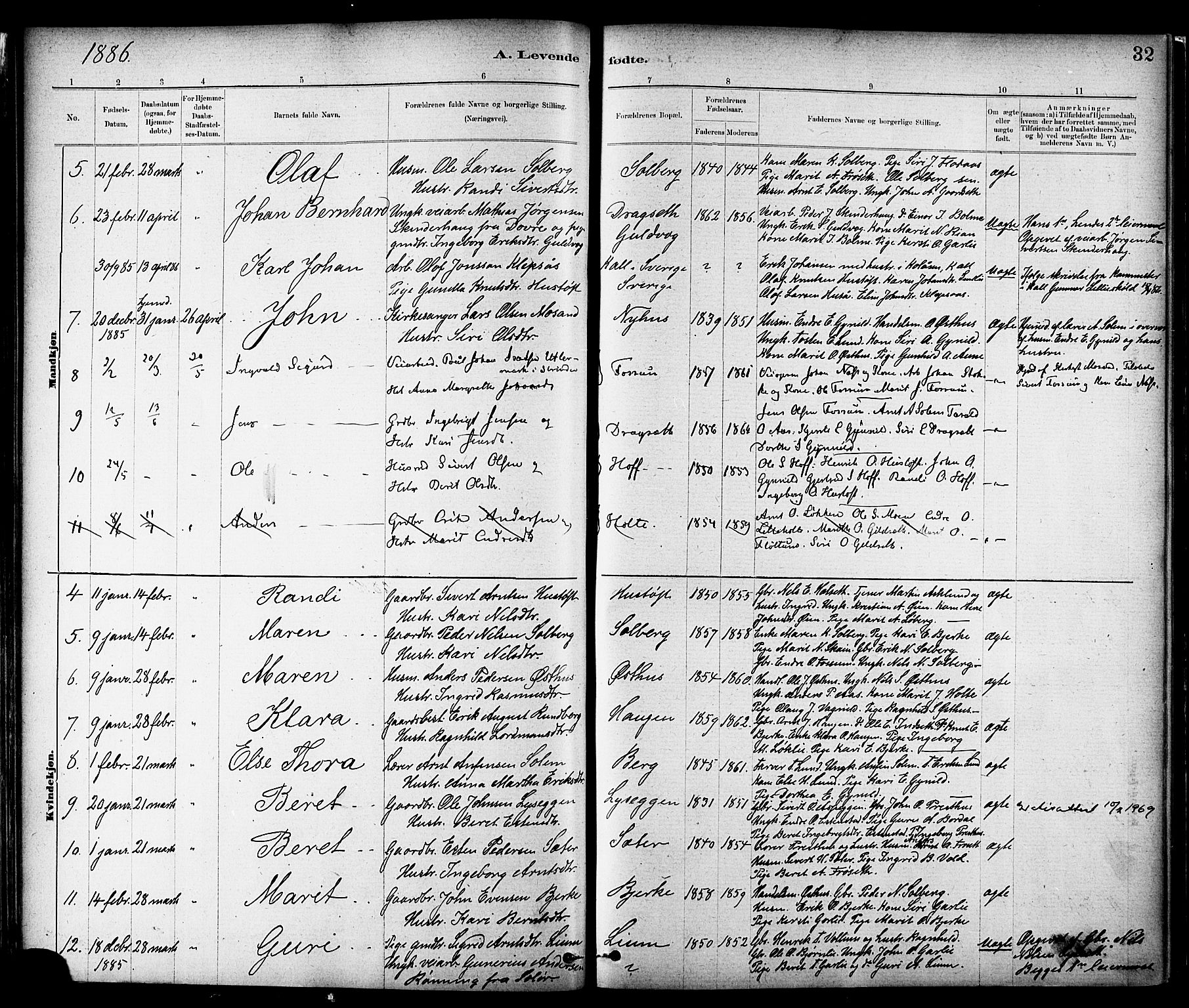 Ministerialprotokoller, klokkerbøker og fødselsregistre - Sør-Trøndelag, AV/SAT-A-1456/689/L1040: Parish register (official) no. 689A05, 1878-1890, p. 32