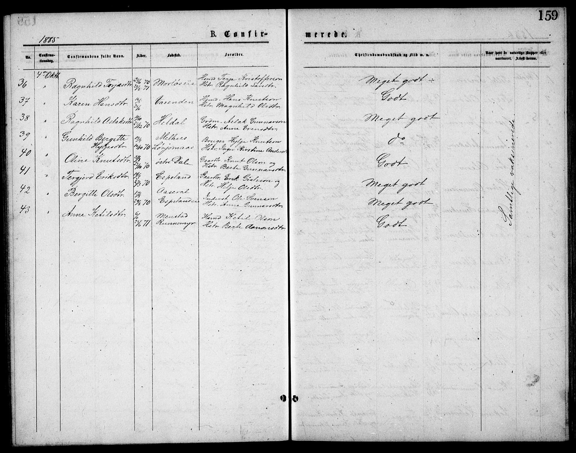 Froland sokneprestkontor, AV/SAK-1111-0013/F/Fb/L0009: Parish register (copy) no. B 9, 1875-1893, p. 159