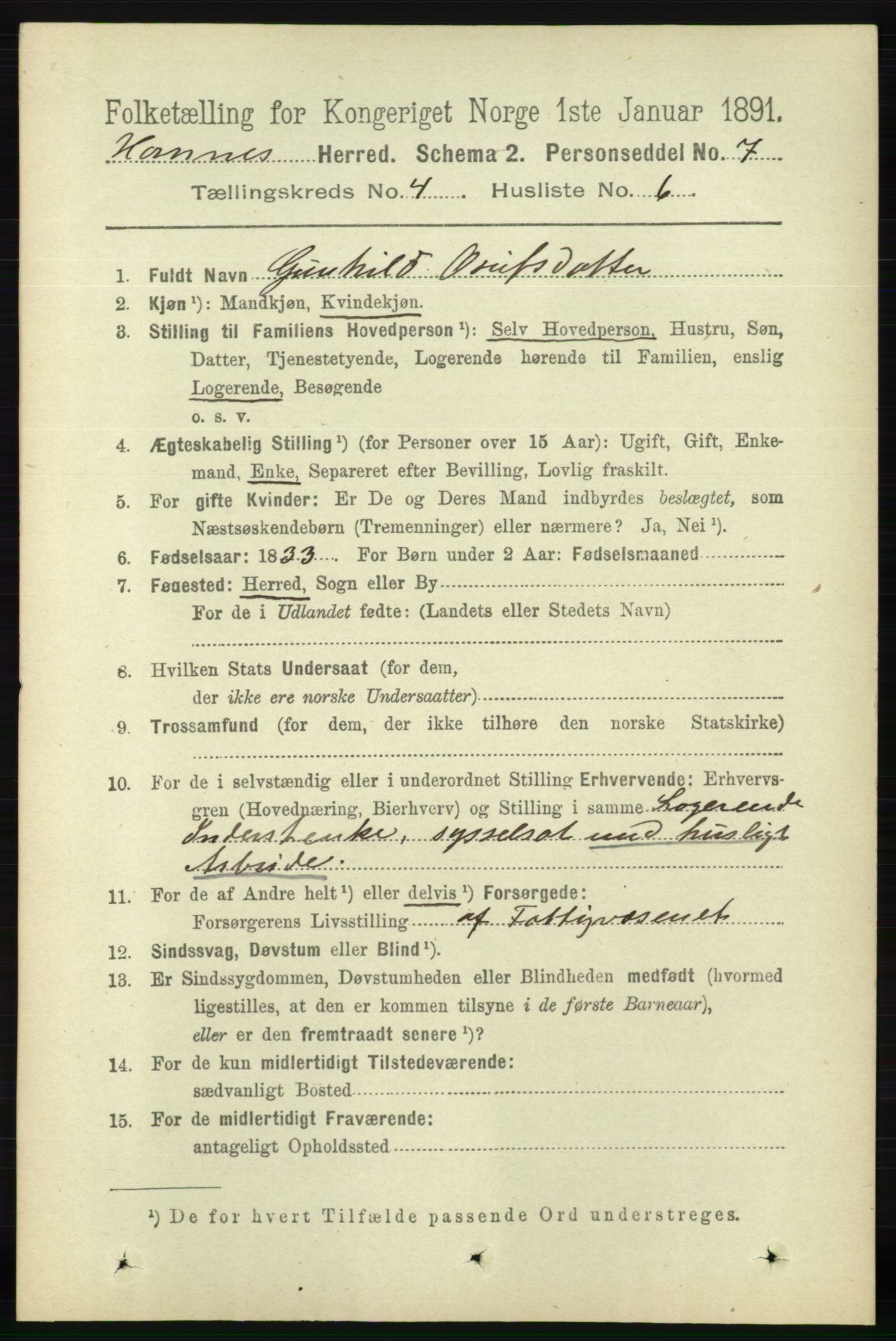 RA, 1891 census for 0936 Hornnes, 1891, p. 1086