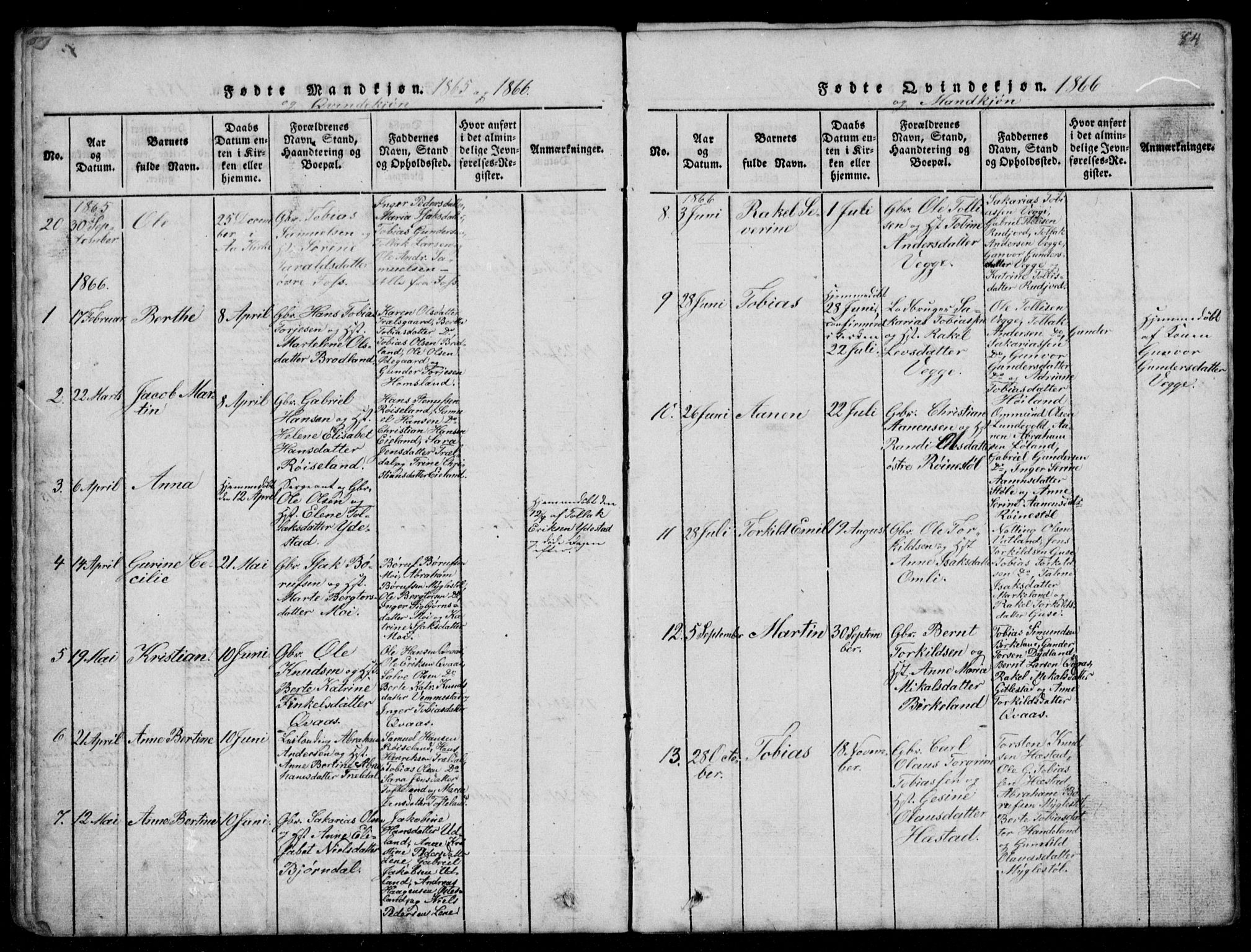 Lyngdal sokneprestkontor, AV/SAK-1111-0029/F/Fb/Fbb/L0001: Parish register (copy) no. B 1, 1816-1900, p. 84