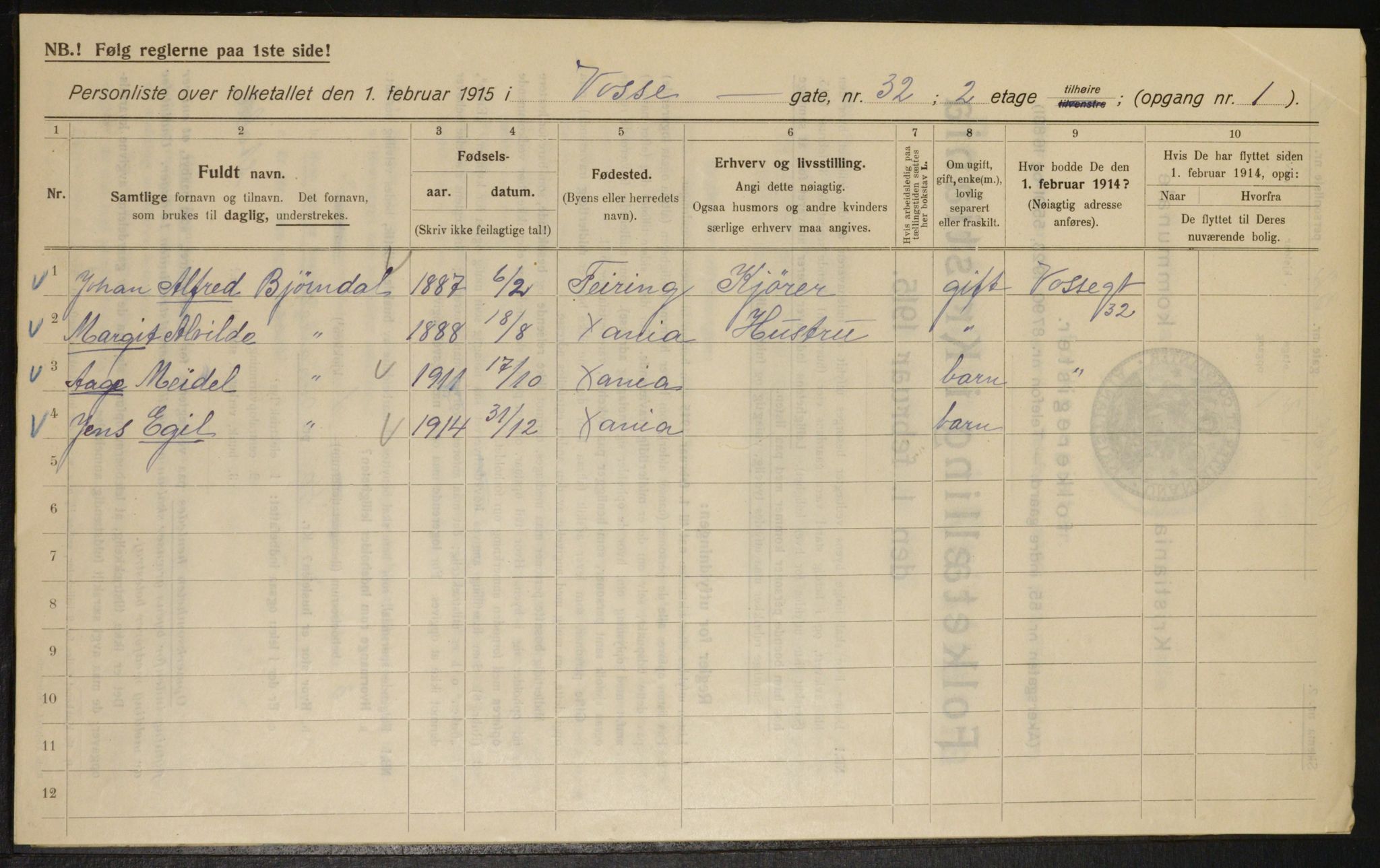 OBA, Municipal Census 1915 for Kristiania, 1915, p. 126127