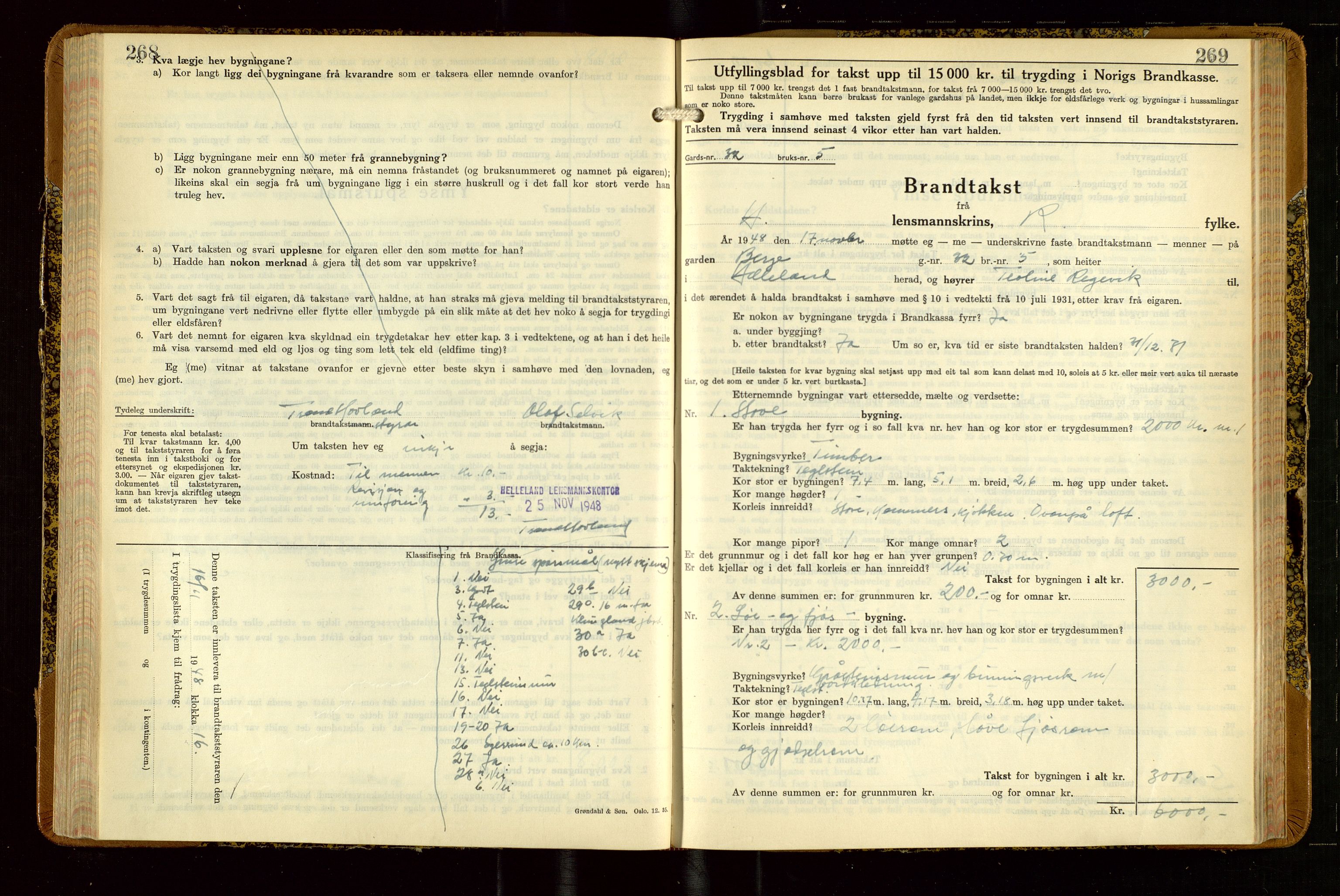 Helleland lensmannskontor, SAST/A-100209/Gob/L0004: "Brandtakstbok", 1939-1949, p. 268-269