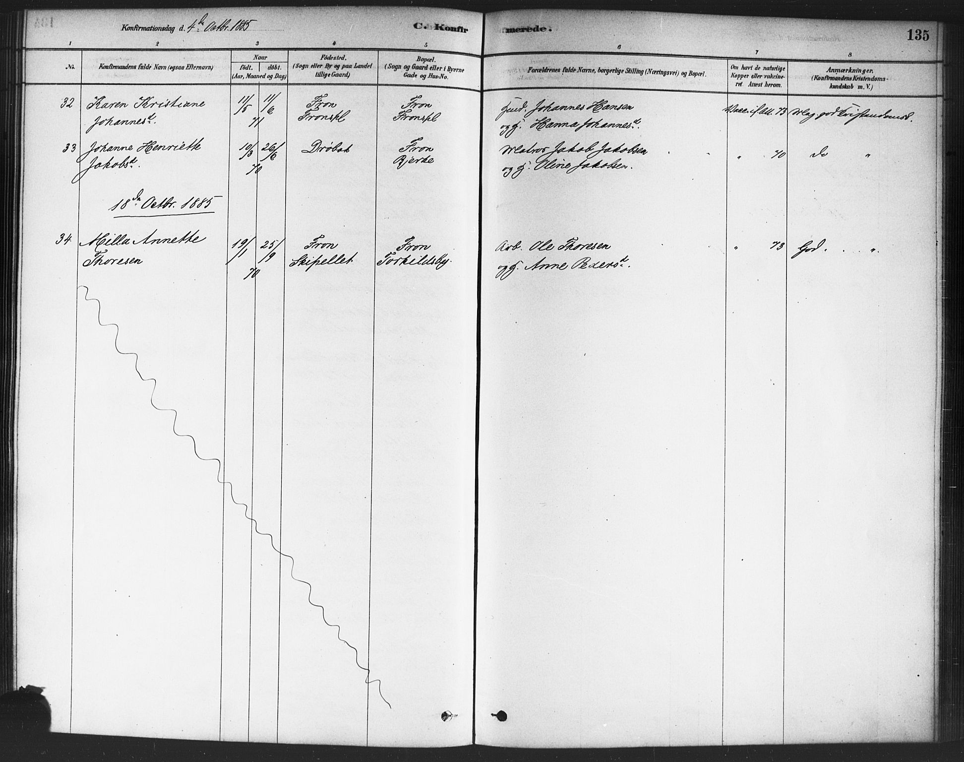 Drøbak prestekontor Kirkebøker, AV/SAO-A-10142a/F/Fc/L0002: Parish register (official) no. III 2, 1878-1891, p. 135