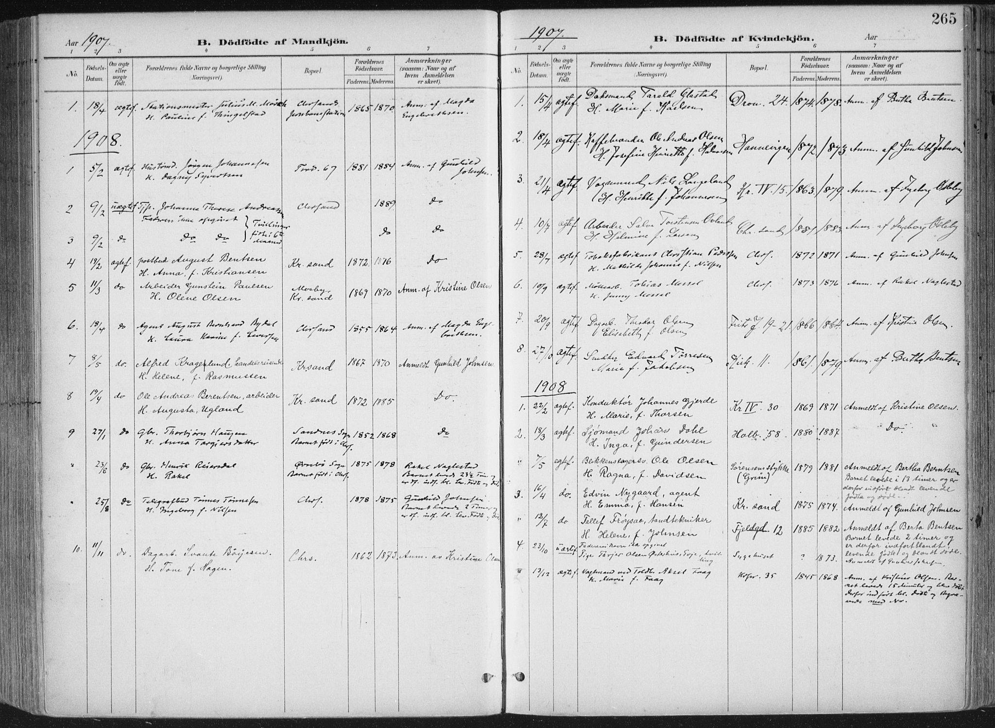 Kristiansand domprosti, AV/SAK-1112-0006/F/Fa/L0021: Parish register (official) no. A 20, 1898-1908, p. 265