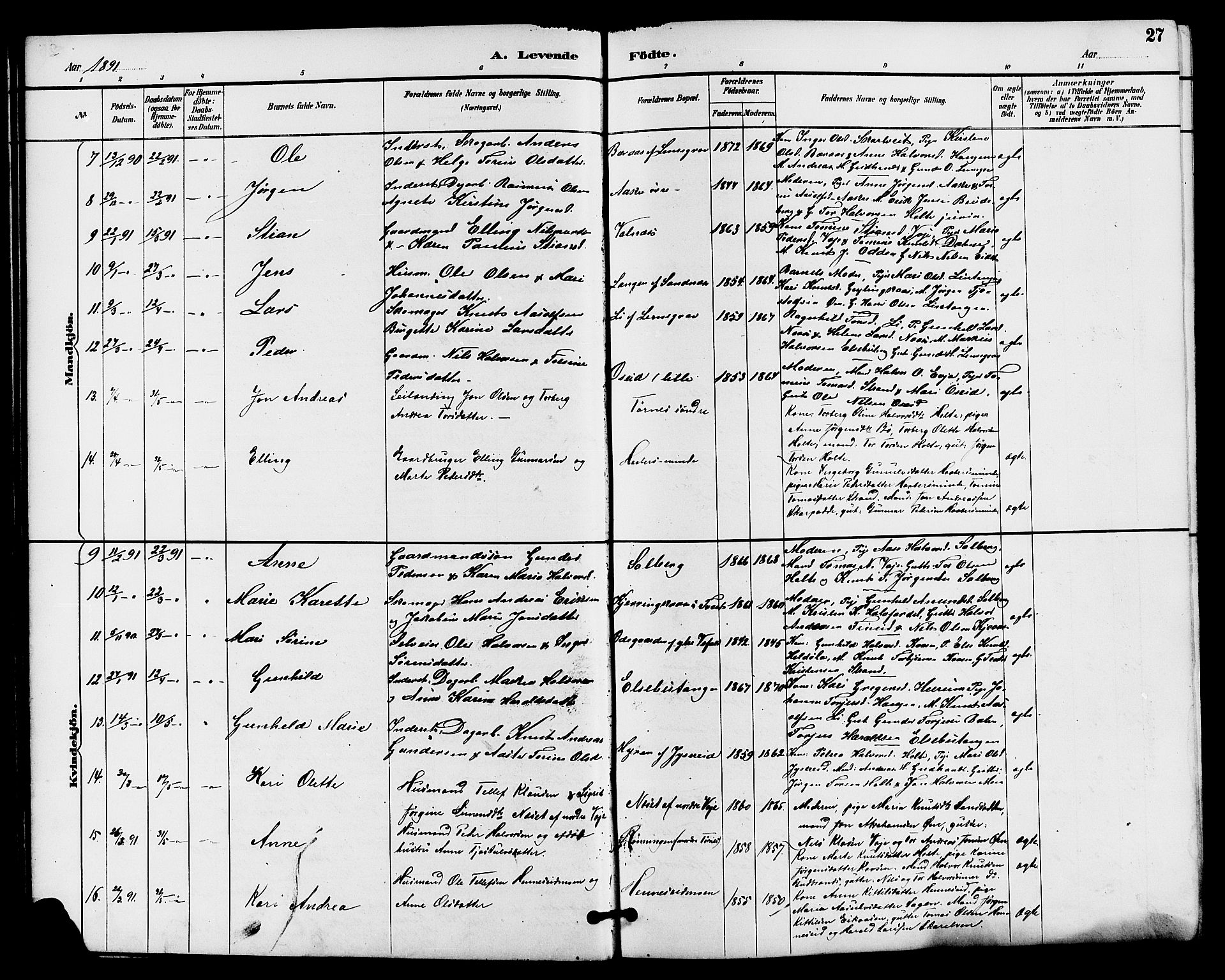 Drangedal kirkebøker, SAKO/A-258/G/Ga/L0003: Parish register (copy) no. I 3, 1887-1906, p. 27