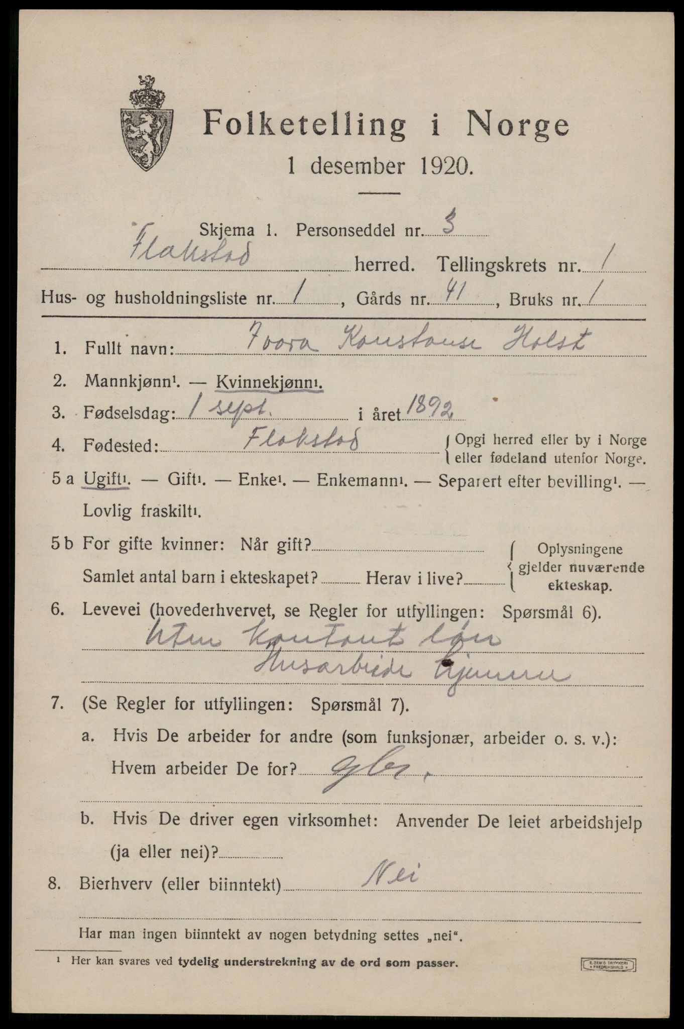 SAT, 1920 census for Flakstad, 1920, p. 519