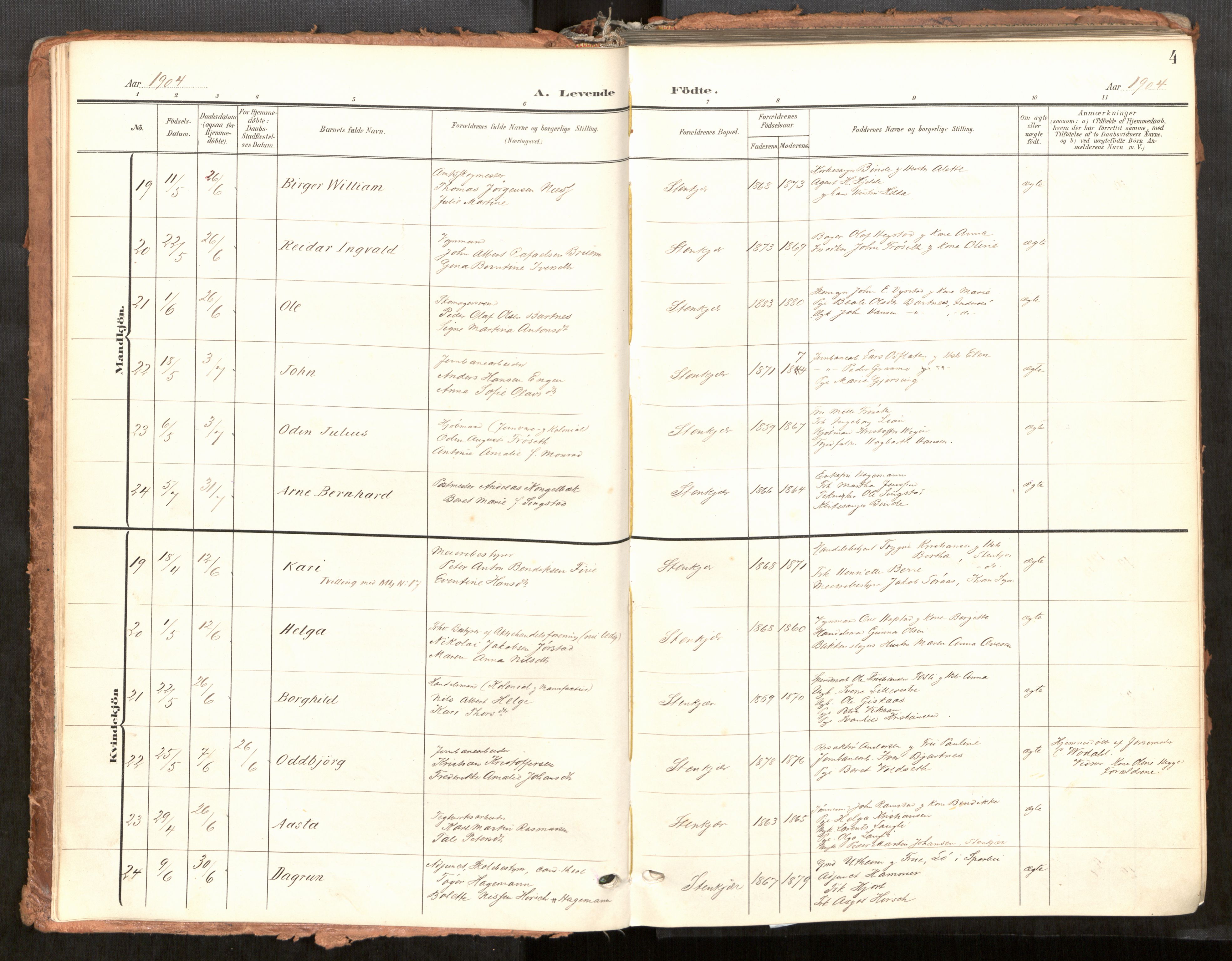 Steinkjer sokneprestkontor, AV/SAT-A-1541/01/H/Ha/Haa/L0001: Parish register (official) no. 1, 1904-1912, p. 4