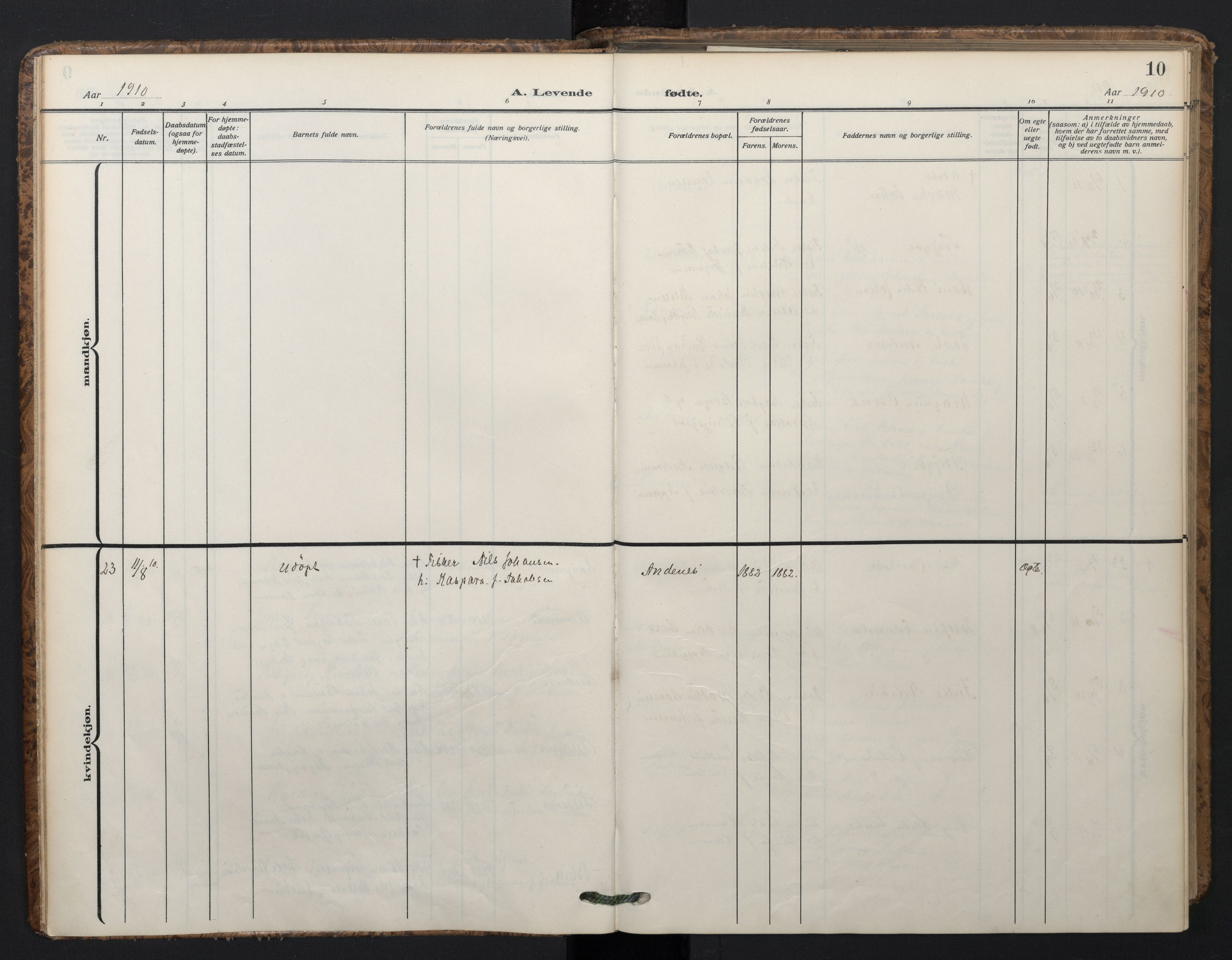 Ministerialprotokoller, klokkerbøker og fødselsregistre - Nordland, SAT/A-1459/899/L1438: Parish register (official) no. 899A06, 1909-1922, p. 10