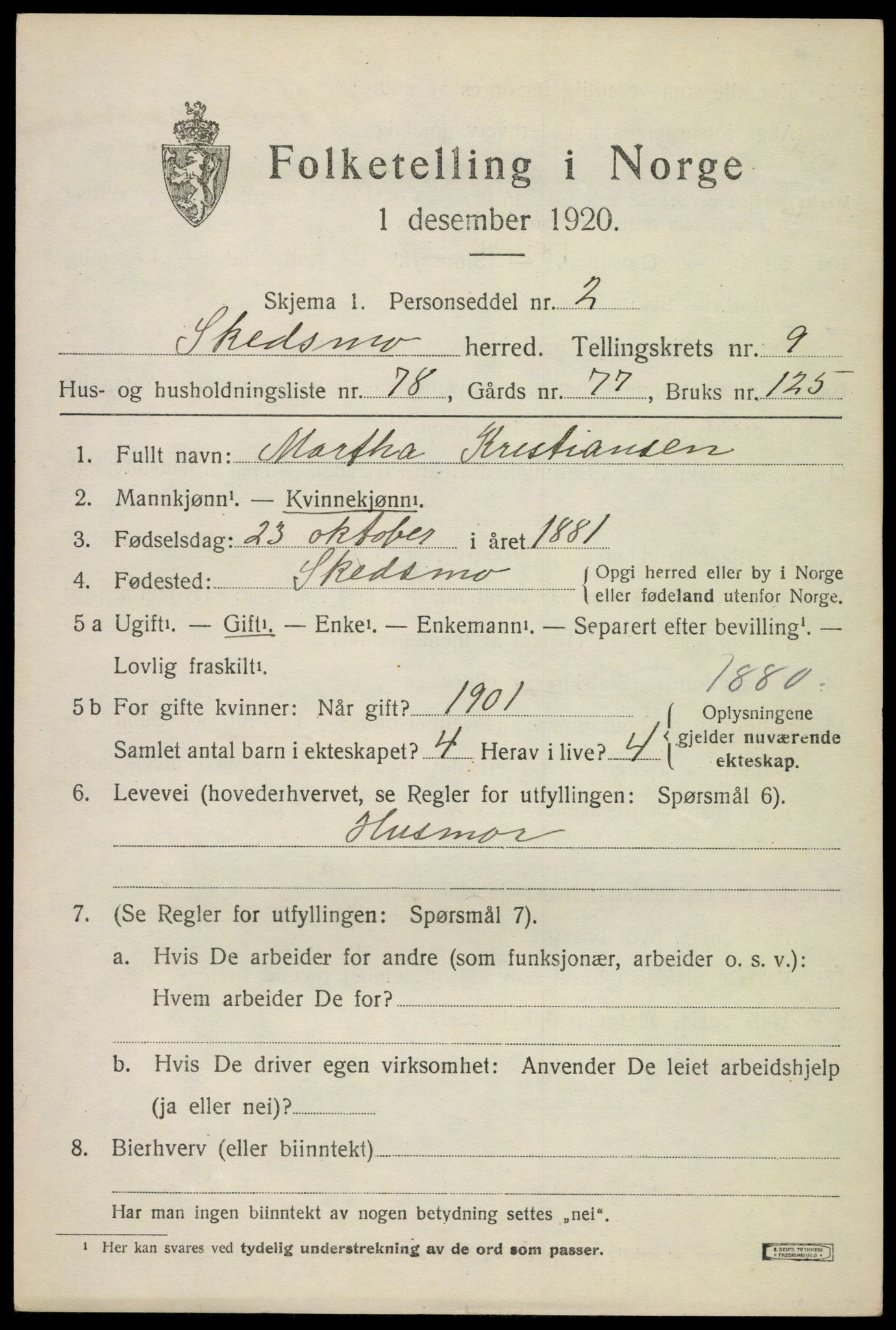 SAO, 1920 census for Skedsmo, 1920, p. 11625