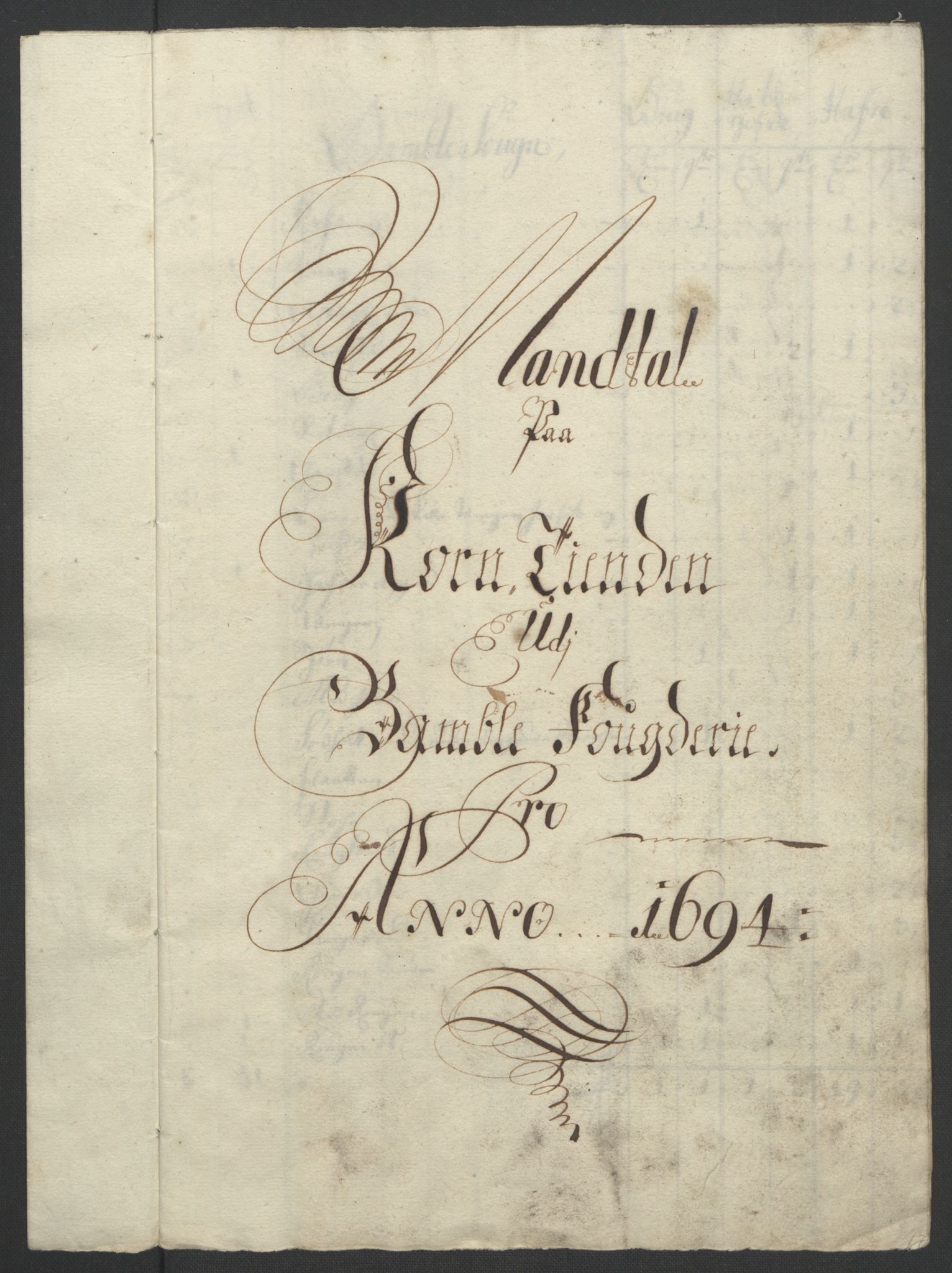Rentekammeret inntil 1814, Reviderte regnskaper, Fogderegnskap, RA/EA-4092/R36/L2092: Fogderegnskap Øvre og Nedre Telemark og Bamble, 1694, p. 174