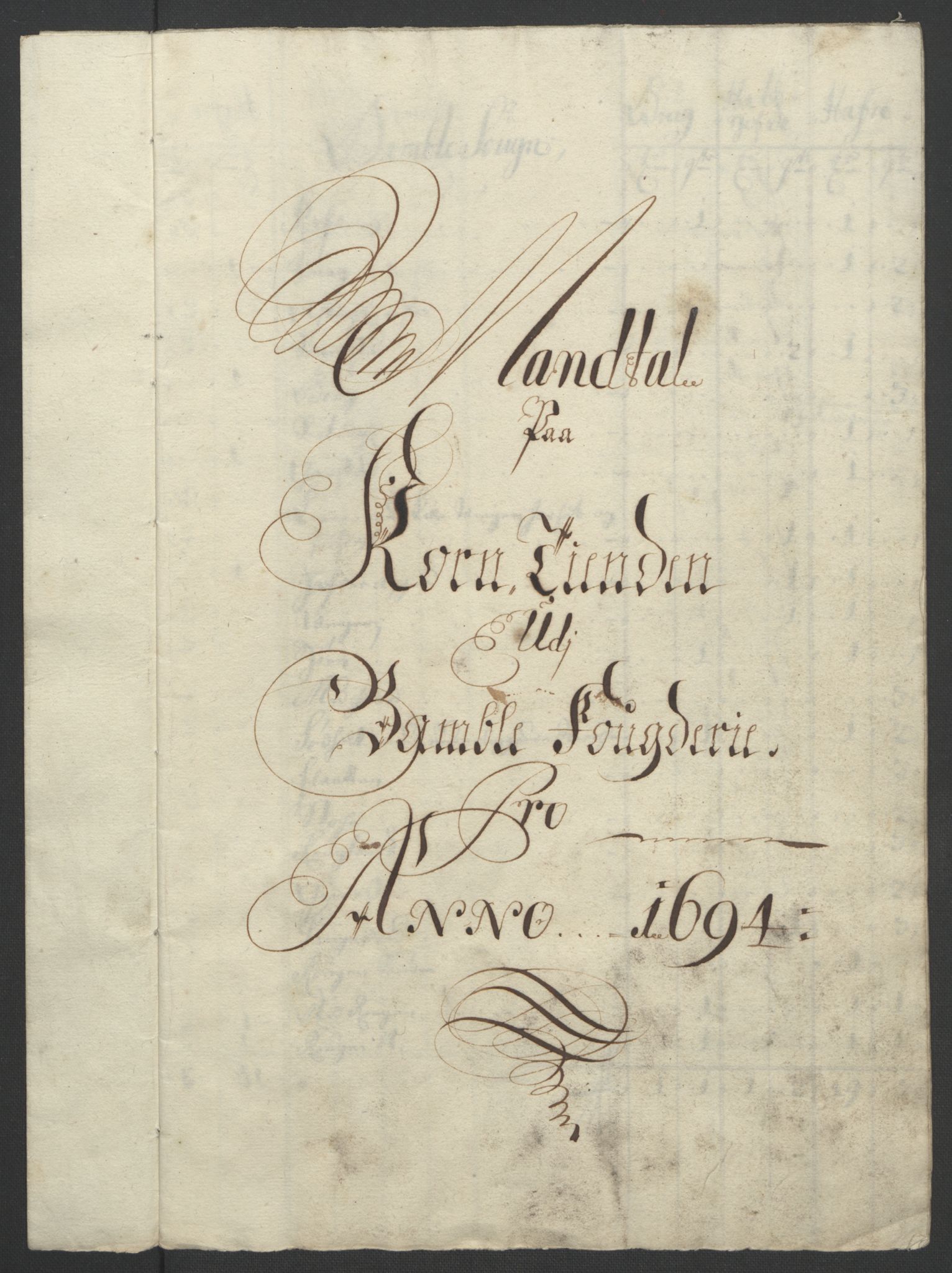 Rentekammeret inntil 1814, Reviderte regnskaper, Fogderegnskap, AV/RA-EA-4092/R36/L2092: Fogderegnskap Øvre og Nedre Telemark og Bamble, 1694, p. 174