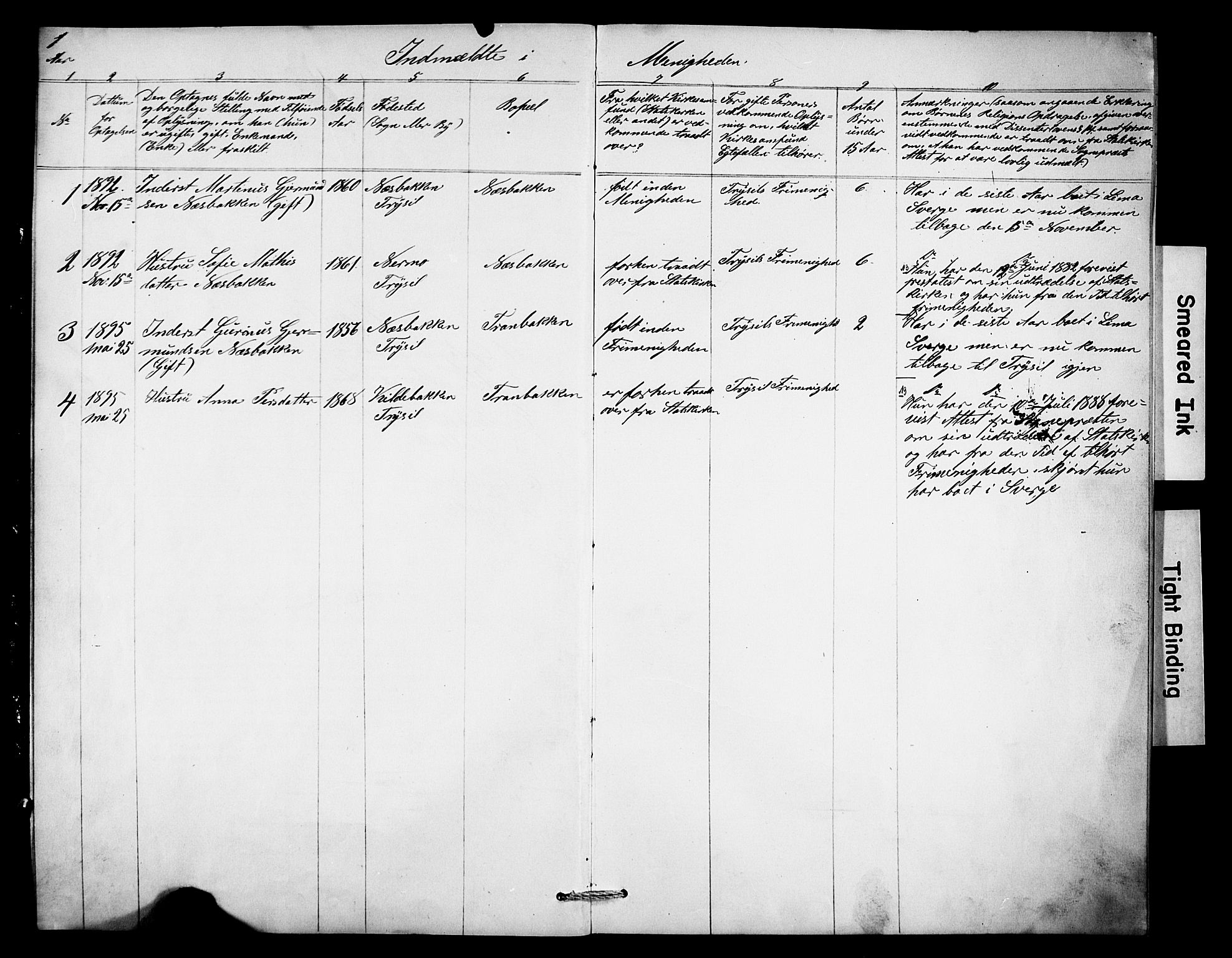 Misjonsforbundet, SAH/DIS-008/01/L0003: Dissenter register no. 3, 1892-1920, p. 1