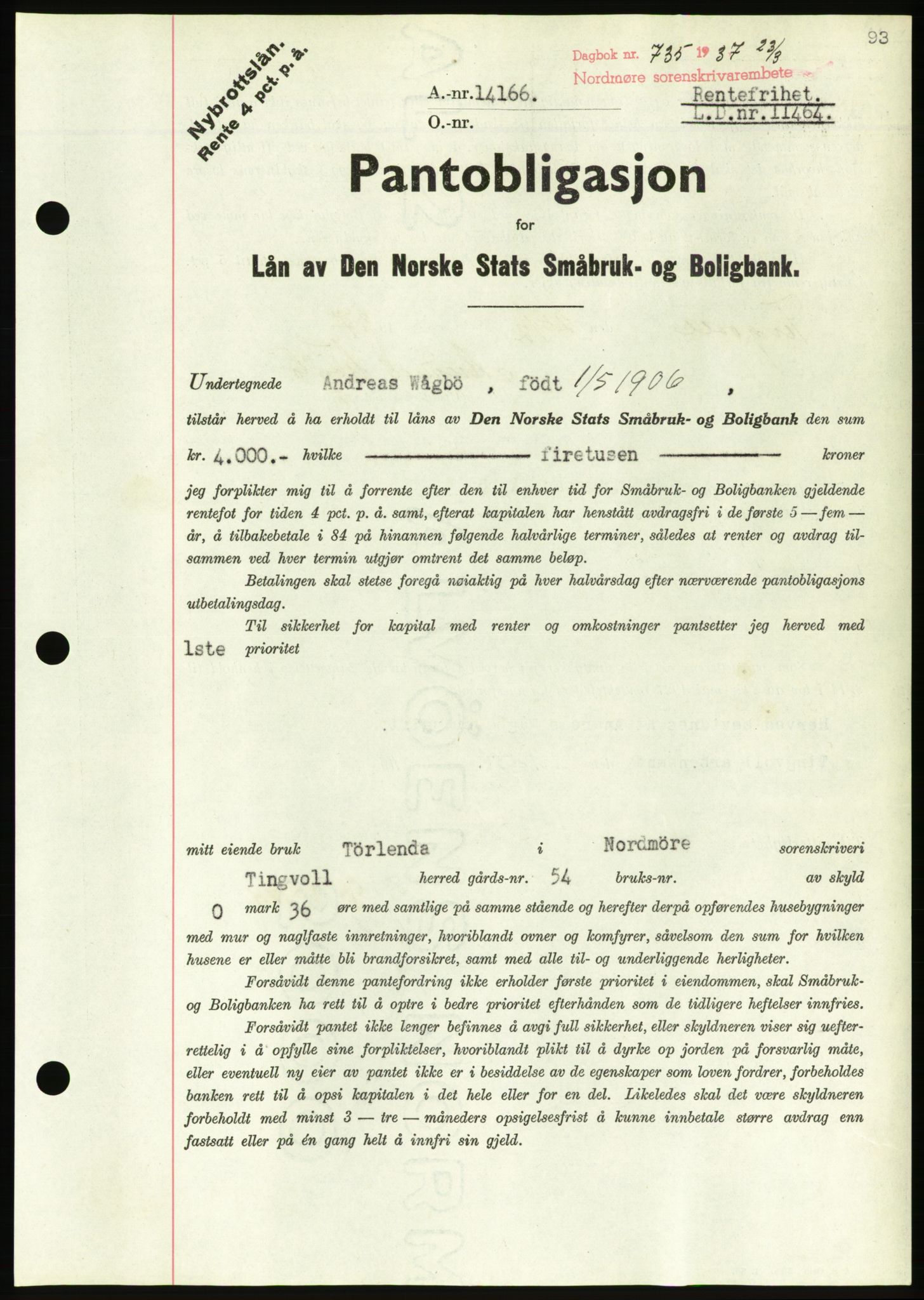 Nordmøre sorenskriveri, AV/SAT-A-4132/1/2/2Ca/L0091: Mortgage book no. B81, 1937-1937, Diary no: : 735/1937